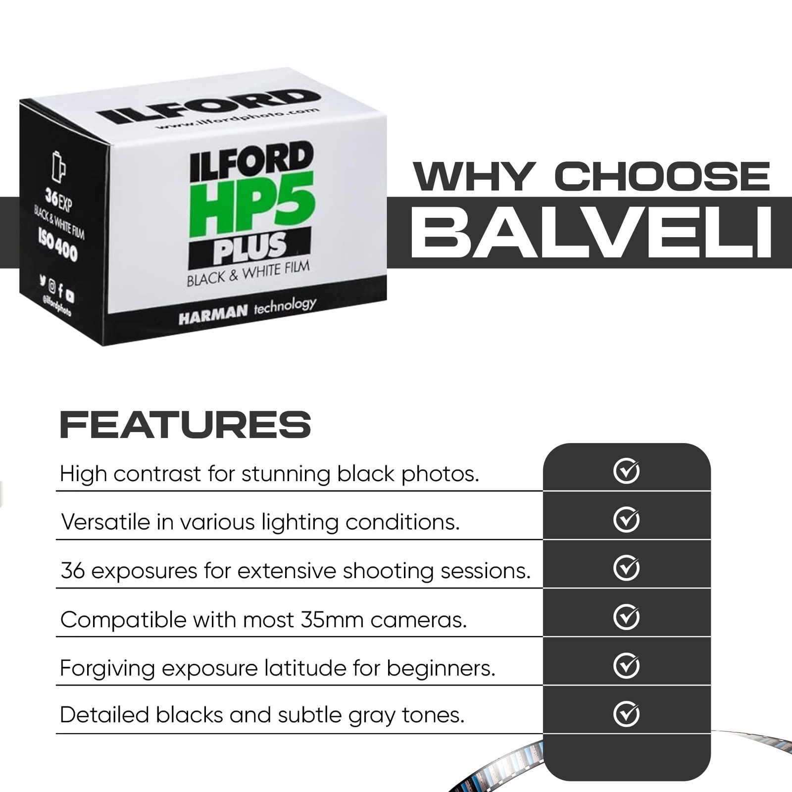 Ilford HP5 Plus 400 Black and White 35mm, 36 Exposures, 6 Rolls-Cloth-35mm Ro…