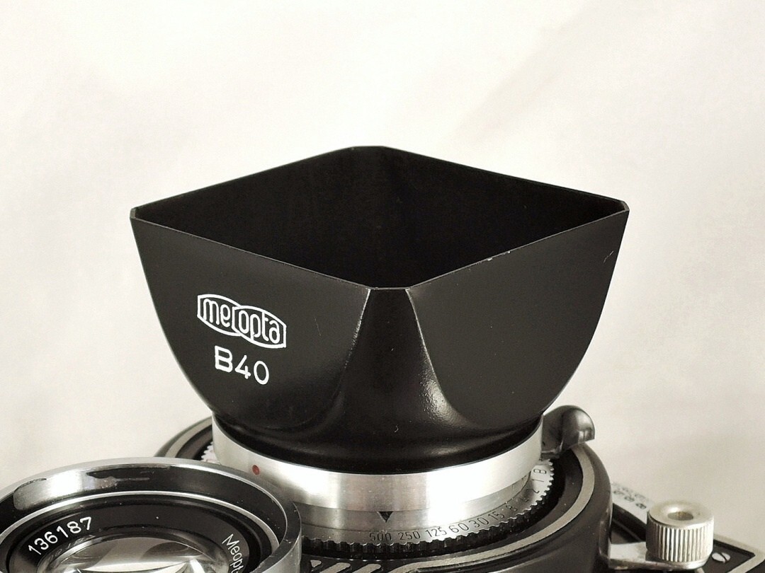 Shade hood Flexaret Meopta square bayonet B40 metal + Genuine box very nice