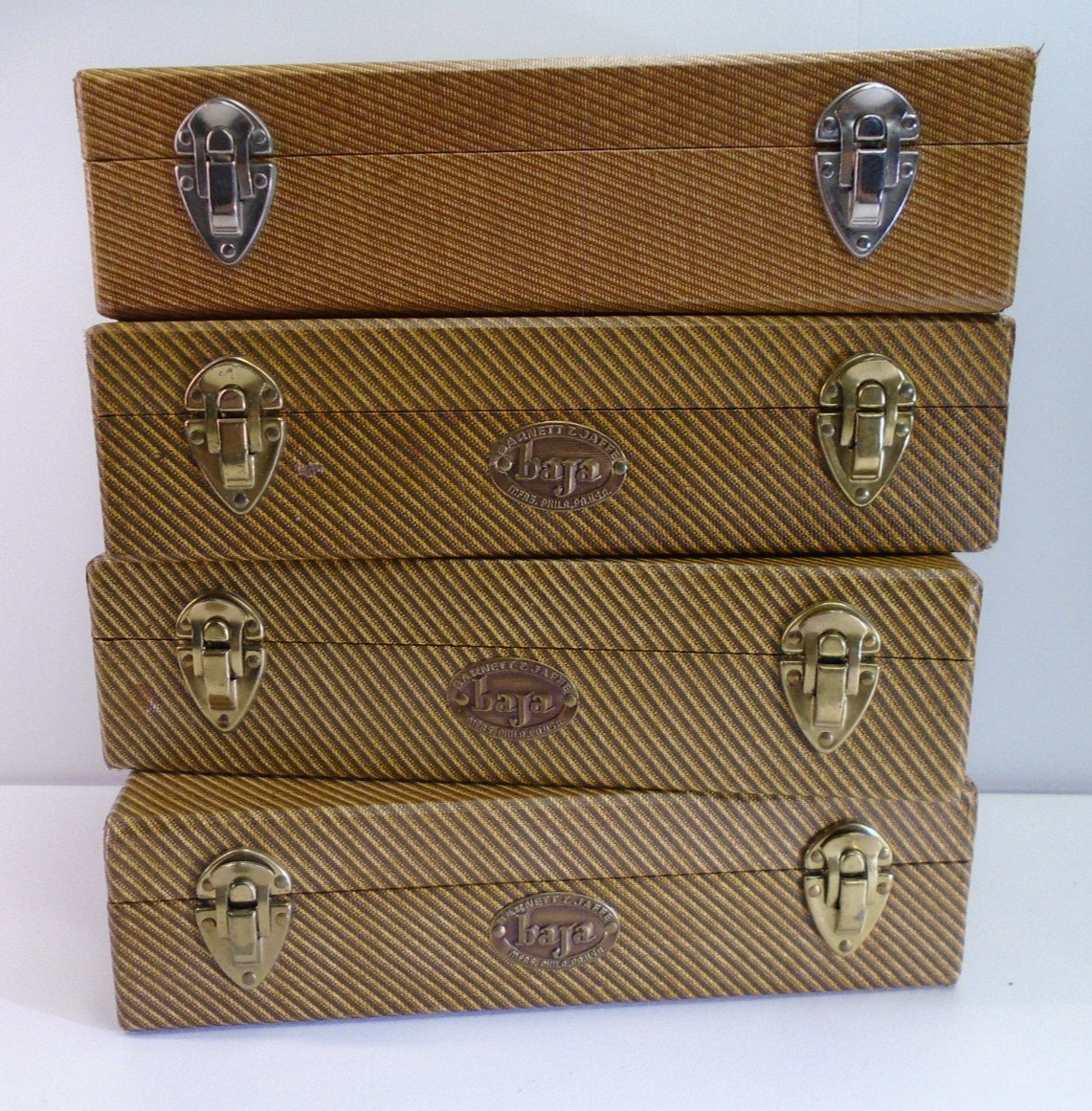 Vtg Barnett & Jaffe Baja Film Slide Case Lot 4pc 100 Slide Box 10″ Retro Stripe