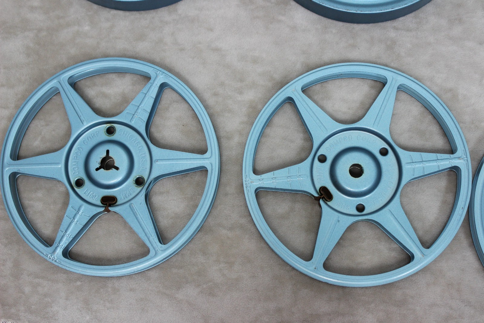 8 mm Reels and Canisters Compco 200 Feet Empty Blue Lot of 4