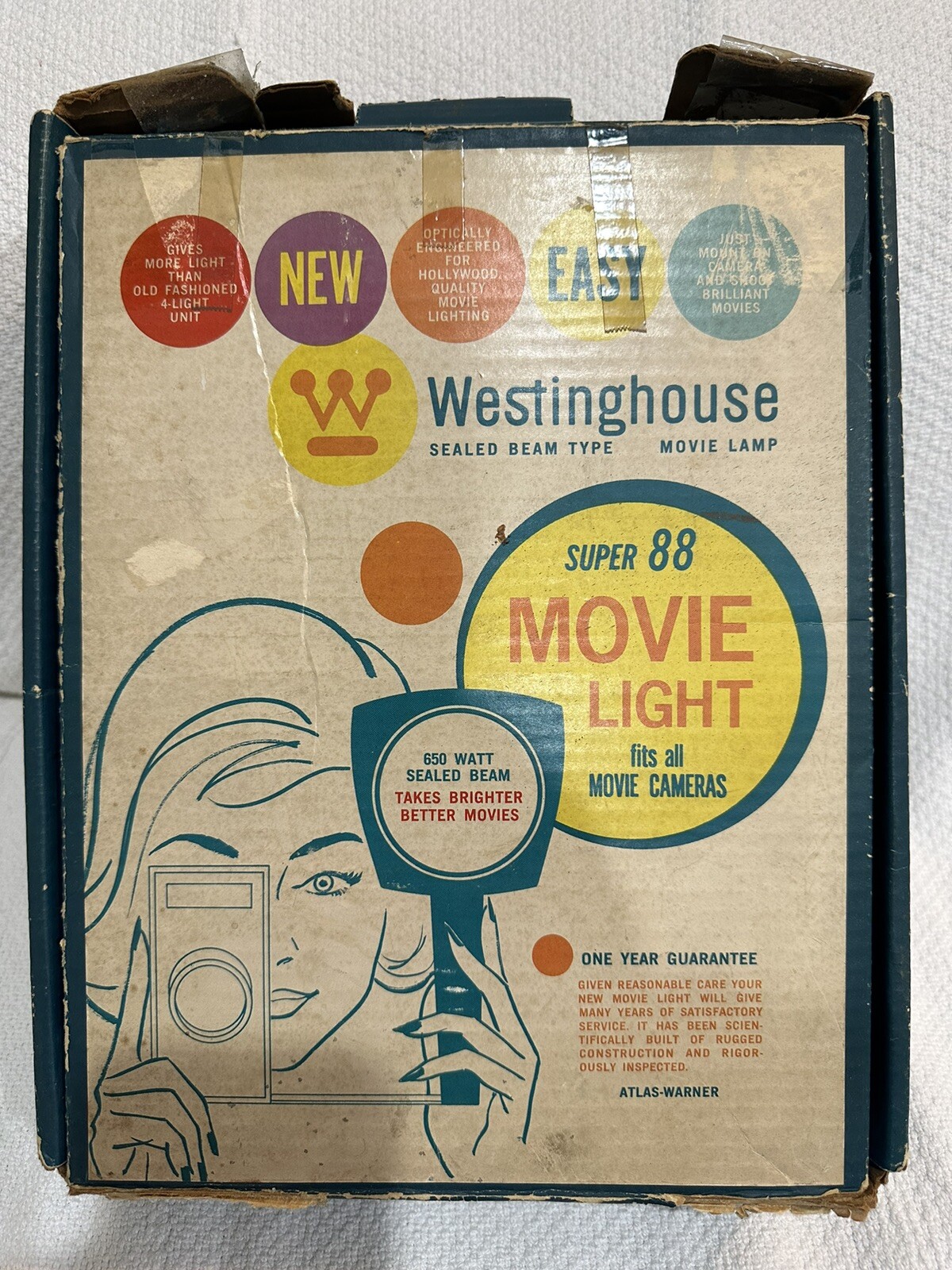 *** VINTAGE Altas Warner Westinghouse Movie Light Super 88 Sealed Beam ***