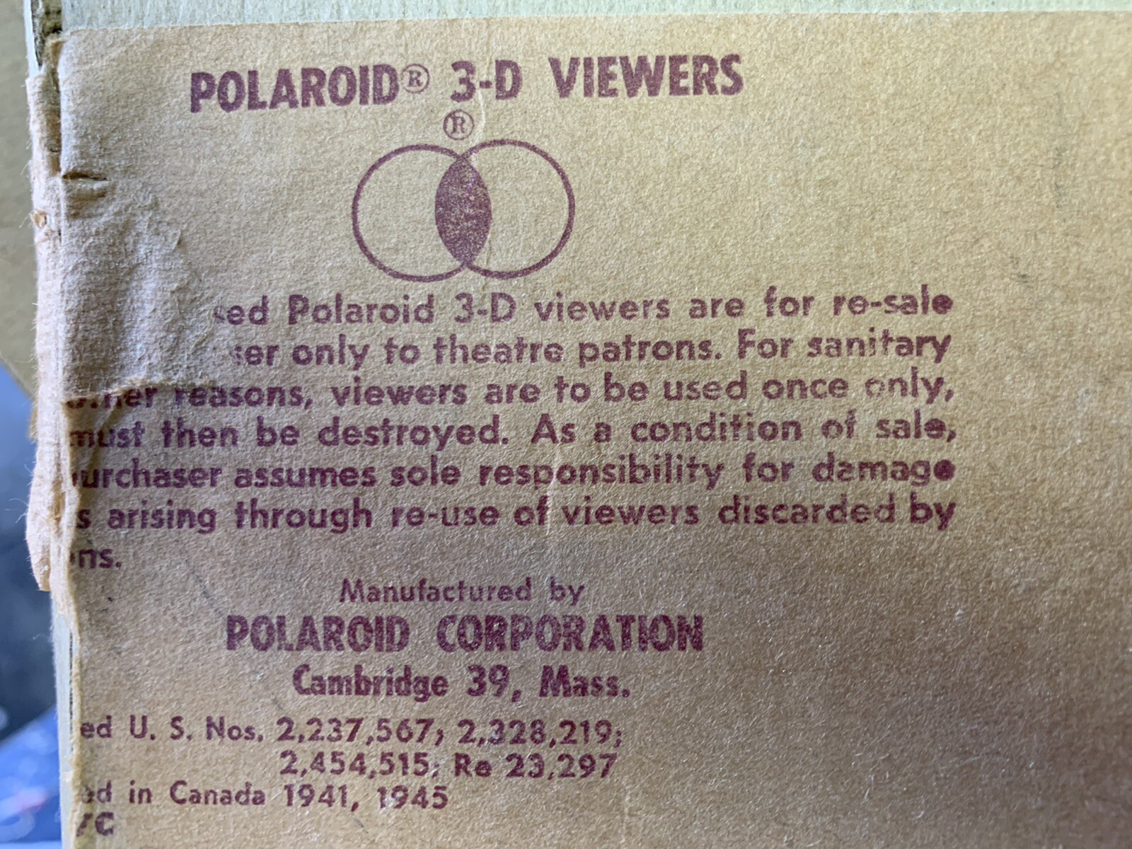 Vintage Polaroid 3D disposable glasses