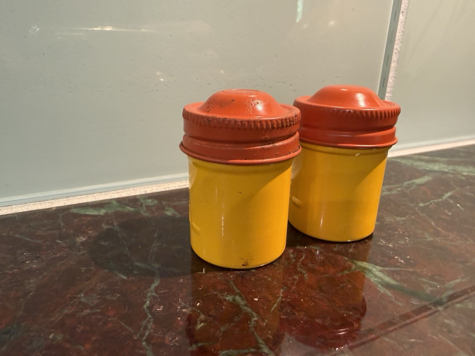 Vintage Kodak Film Metal Tin Canister Lot of 2 * Yellow & Orange