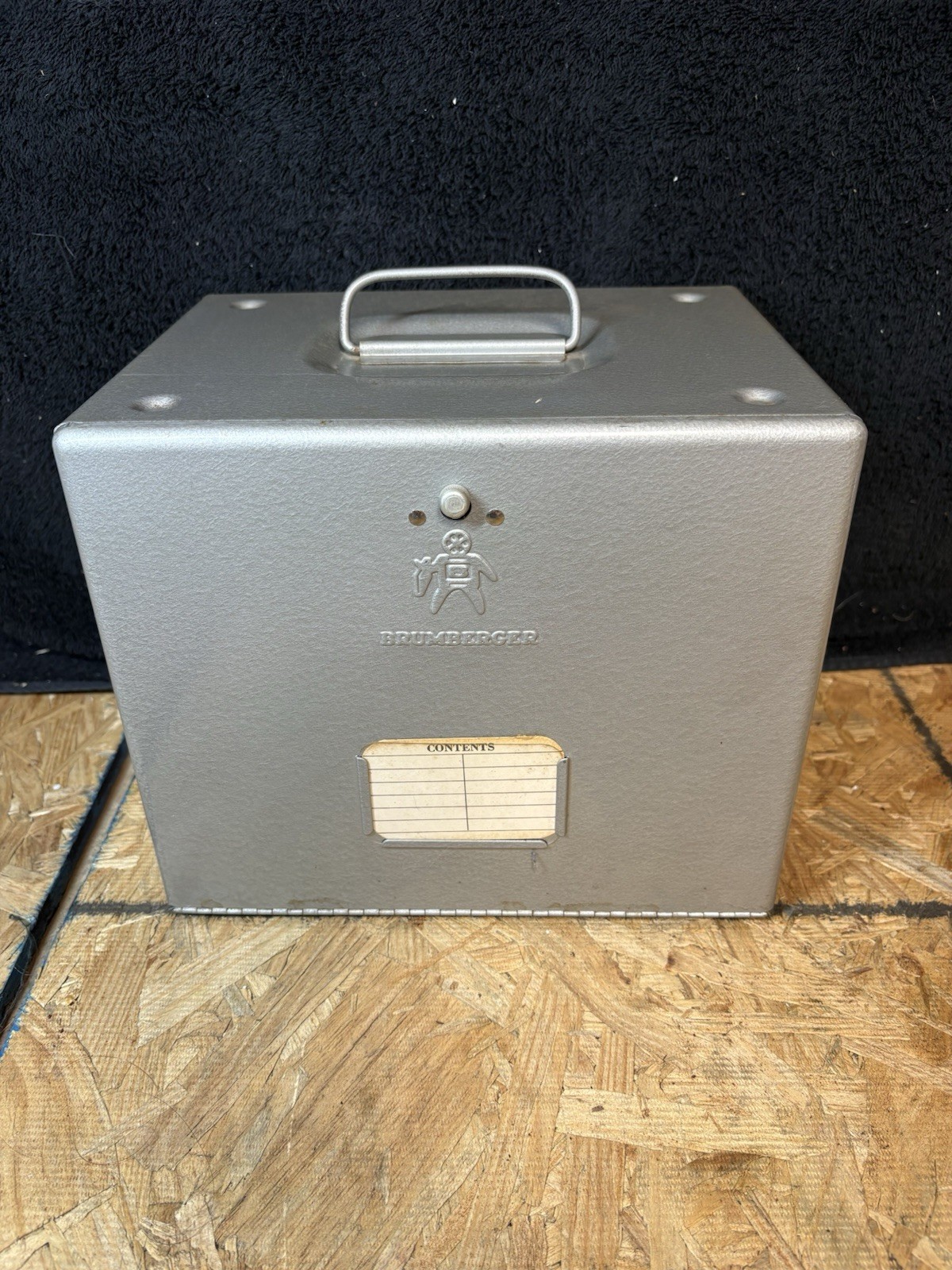 Vintage Brumberger 7” Film Metal Reel Box With Four 1940-50’s 8mm Movies