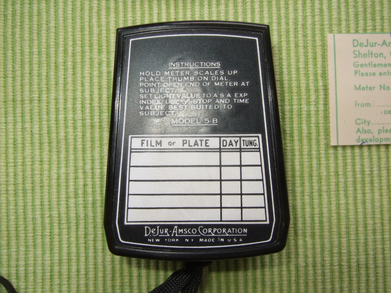 Vintage DeJur Exposure Meter with Strap ~ Made in USA Box Instruction Book 5B