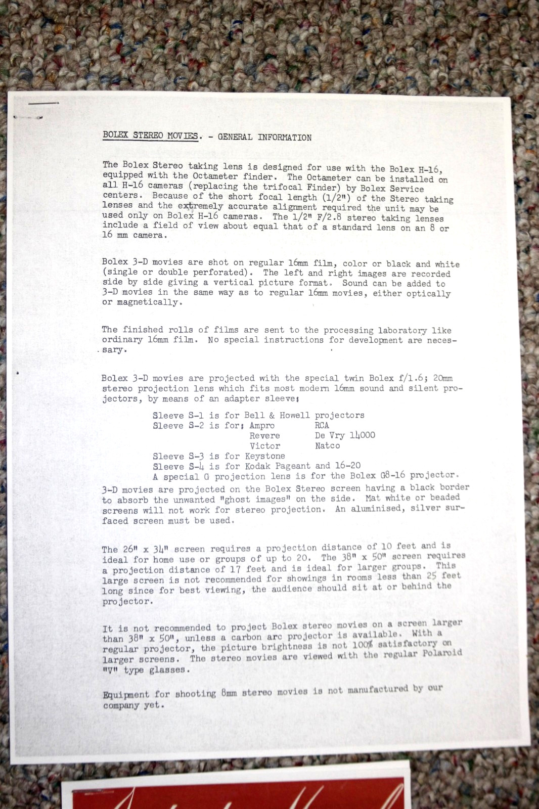 4 – Bolex STEREO Camera / Projector Information, Instructions, Manuals