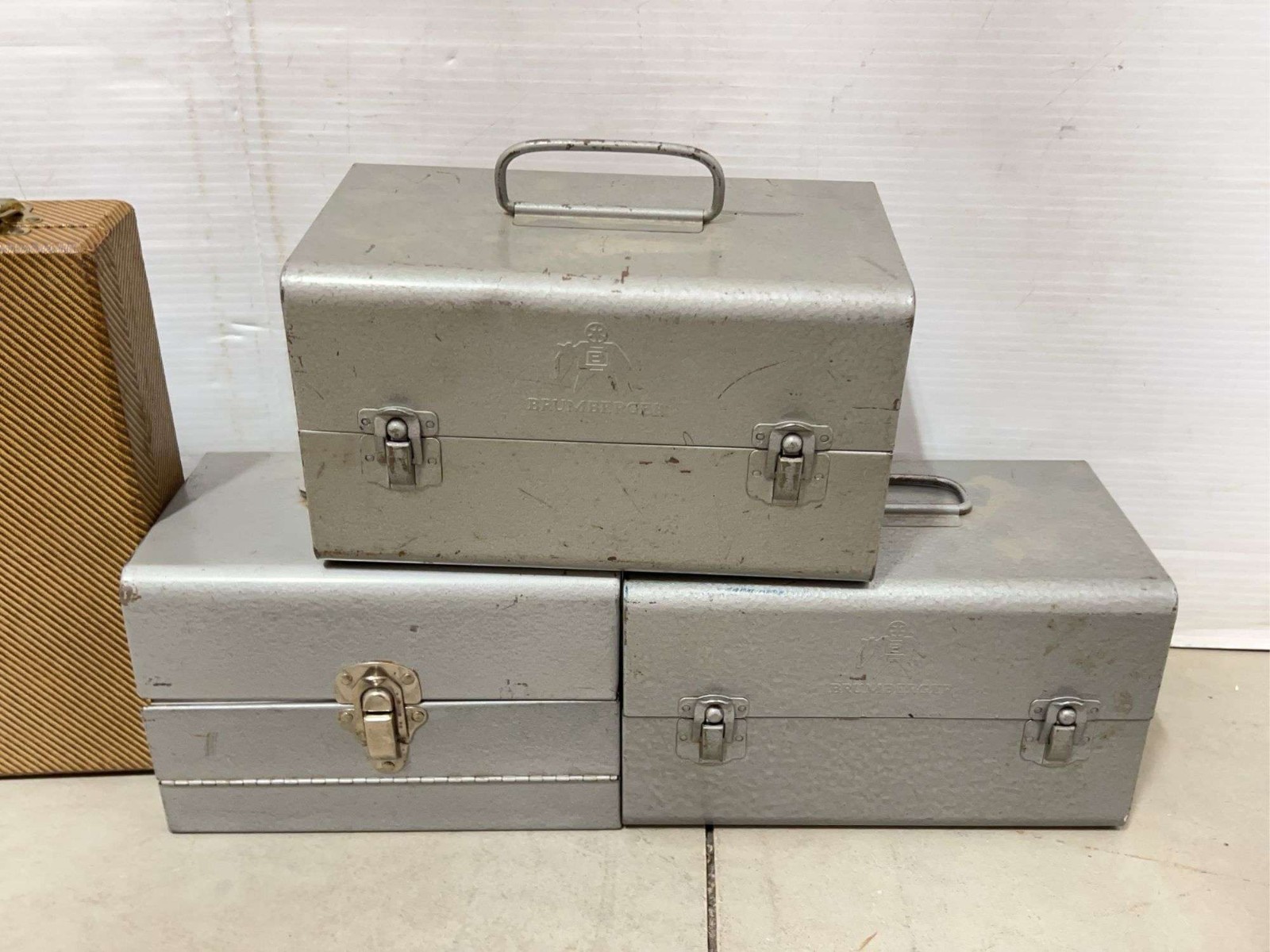 2 Brumberger & 1 Eagle Lock Metal 8mm Film Chest Carrying Case