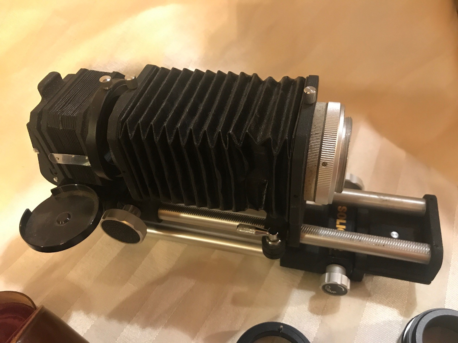 SOLIGOR T-2 FLEXOMATIC INTERCHANGEABLE BELLOWS EXTENSION UNIT W/ MULTIPLE LENS