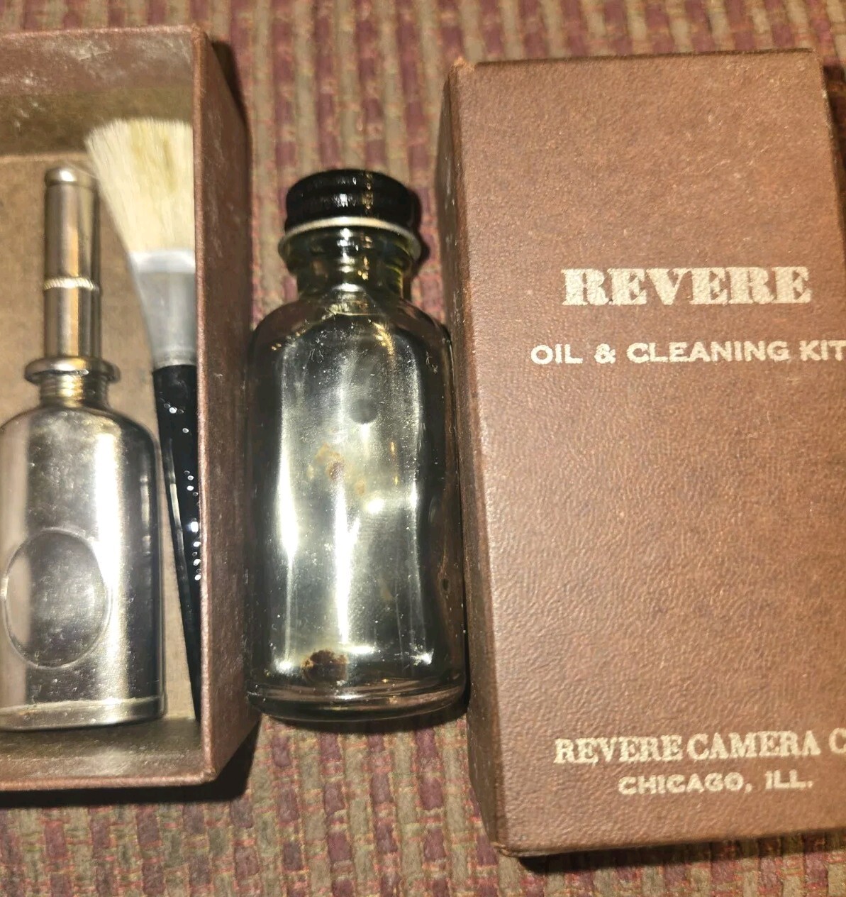 Vtg Revere Camera Co Oil & Cleaning Kit – Oil Jar, Oiler, Brush-Box