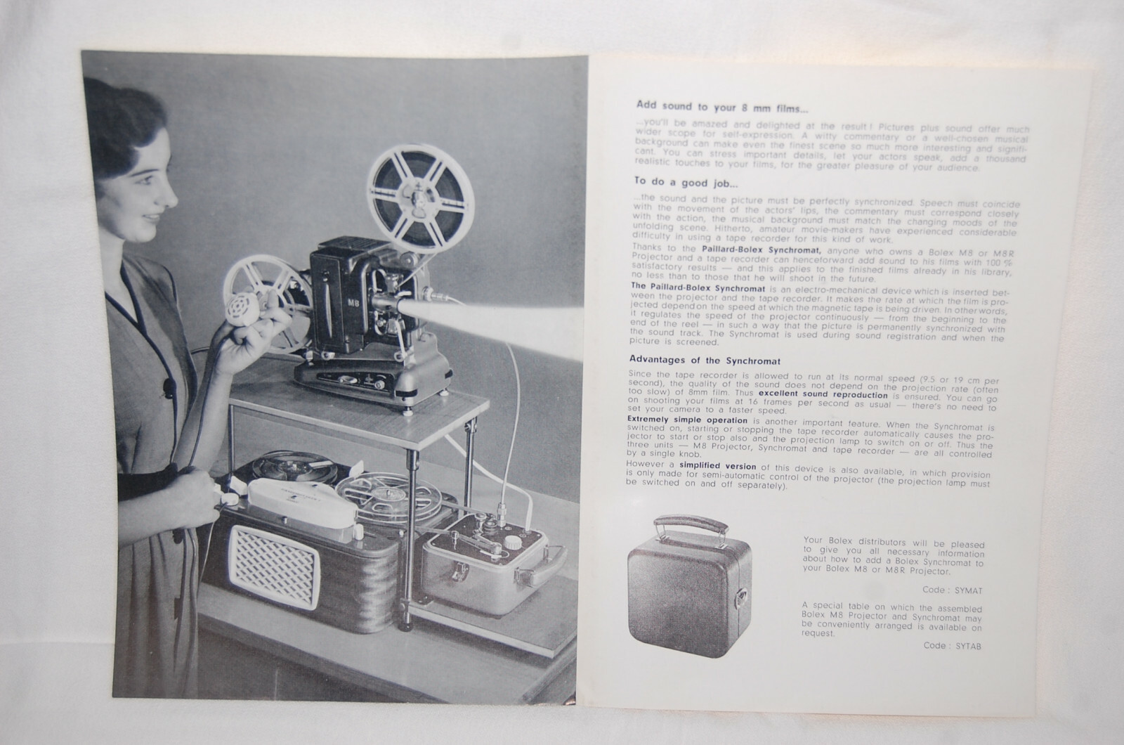 NOS! Original Bolex Synchromat for M 8 Projector Sales Brochure, Advertisement