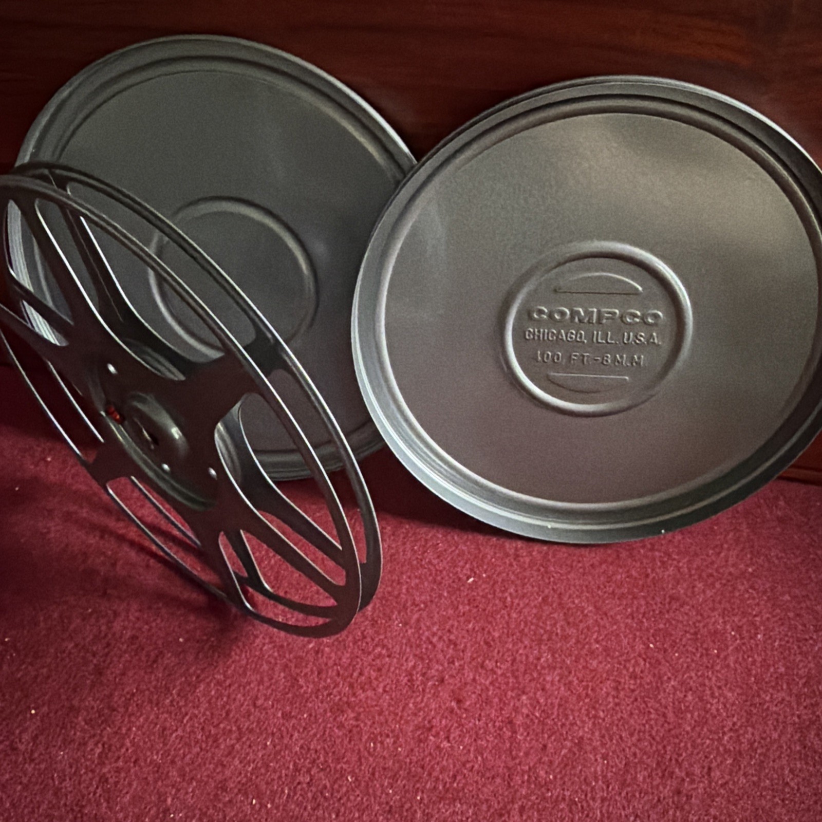 8mm 400ft (7in) Metal Film Reel and Canister Can by Compco Corp Stienberg Baum