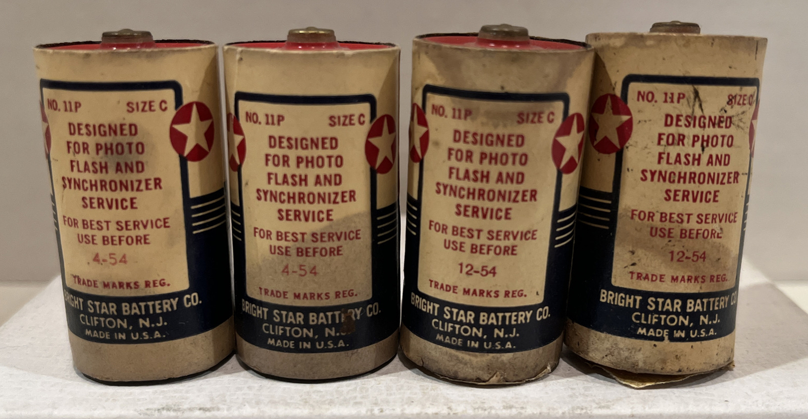Vintage 1954 Bright Star Photo Flash Battery Lot of 4 No. 11p Size C