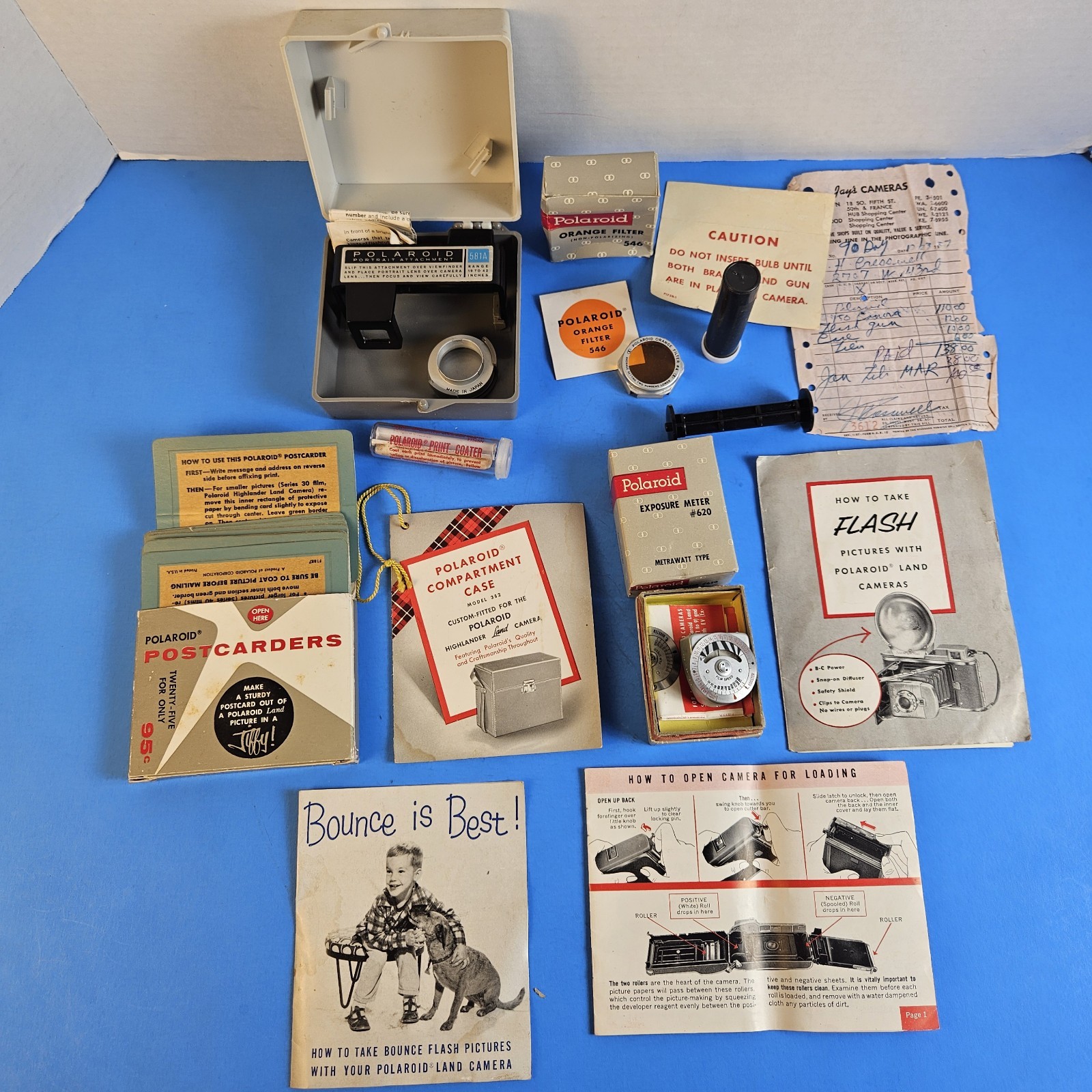 Vintage Lot of Polaroid Camera Accessories/Manuals/etc – Untested 581A,456,620