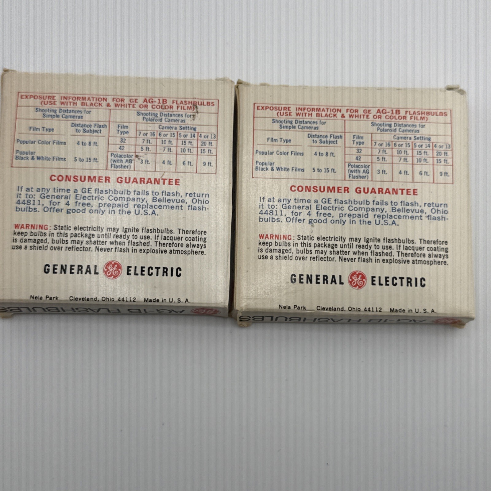 Vintage Camera Flash Bulbs NOS GE AG-1B Flip Flash Cube Flash Focal Twin Pack