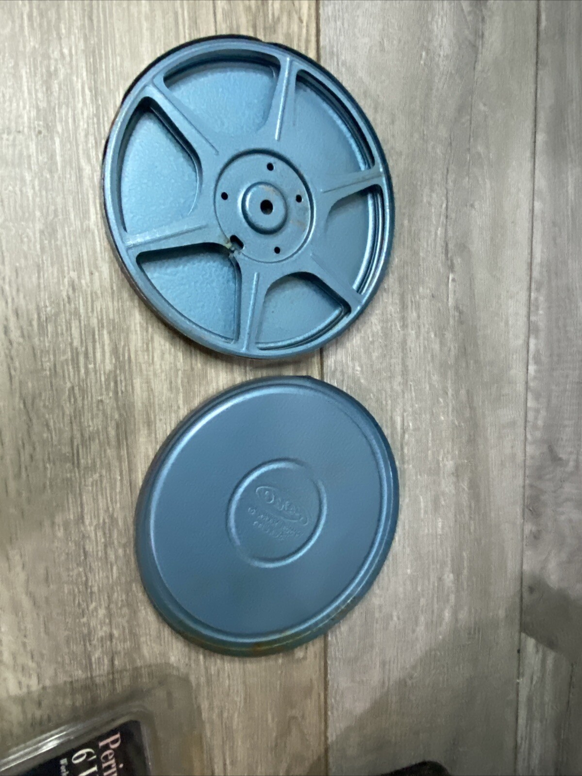 VTG Compco Corp Blue Film Reel With Can Metal Chicago 8mm 400 Feet AMC K-Mart