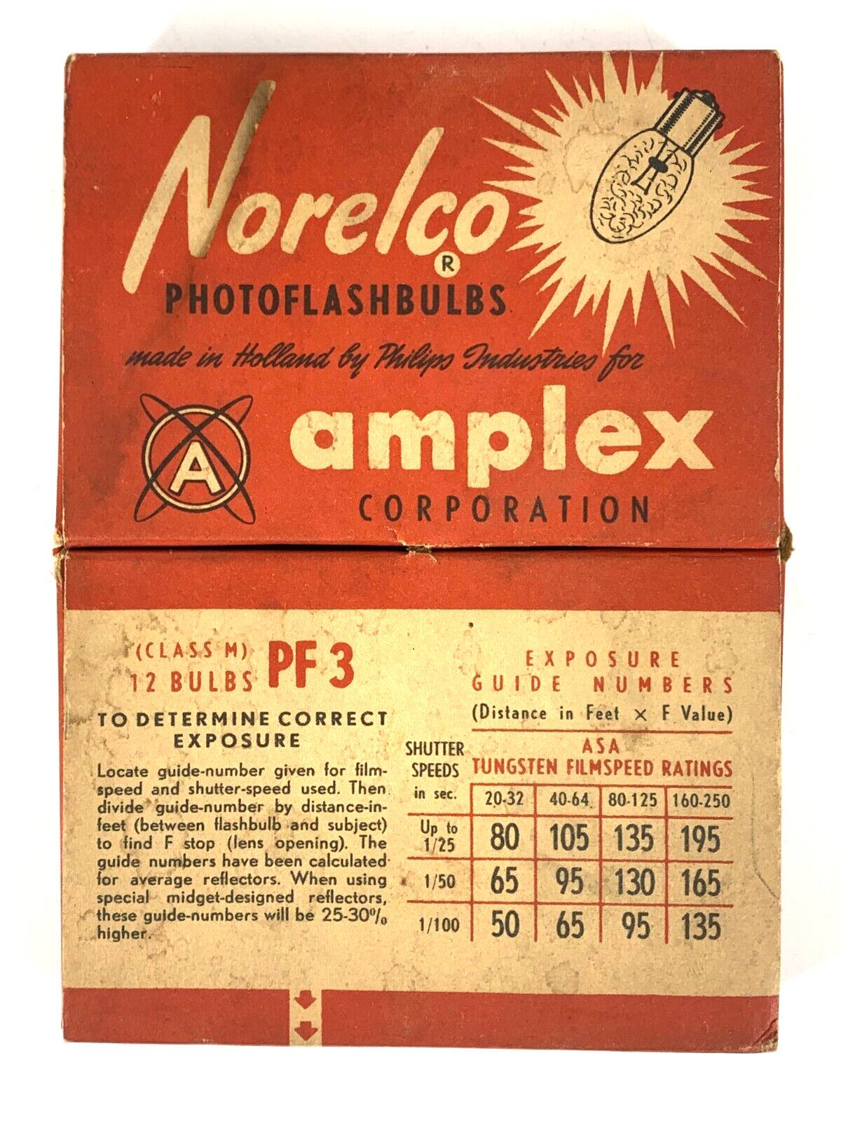 Box of (10) Norelco Model PF 3 Photo Flash Bulbs