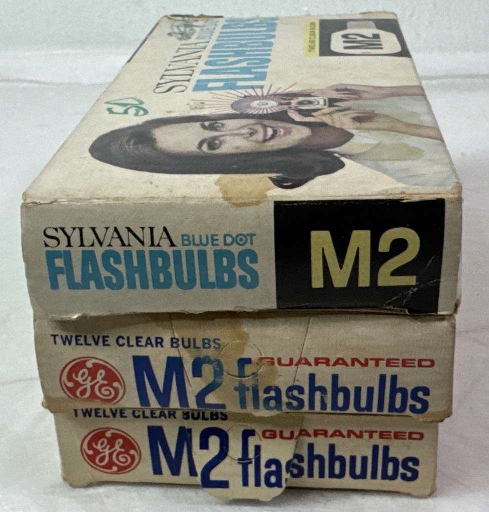 Lot Of 2 12 Pack VTG GE M2 Rhenium Flashbulbs & 1 Pack Of 10 Sylvania NOS