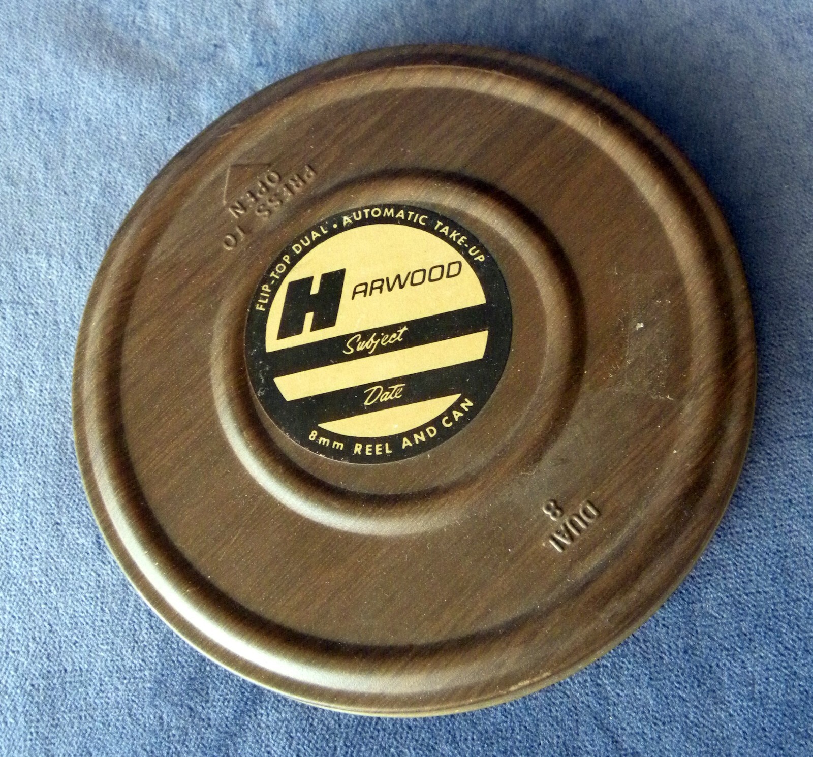 Vintage Harwood 8mm Reel & Can Film Holder 5” Wood Grain Metal Case