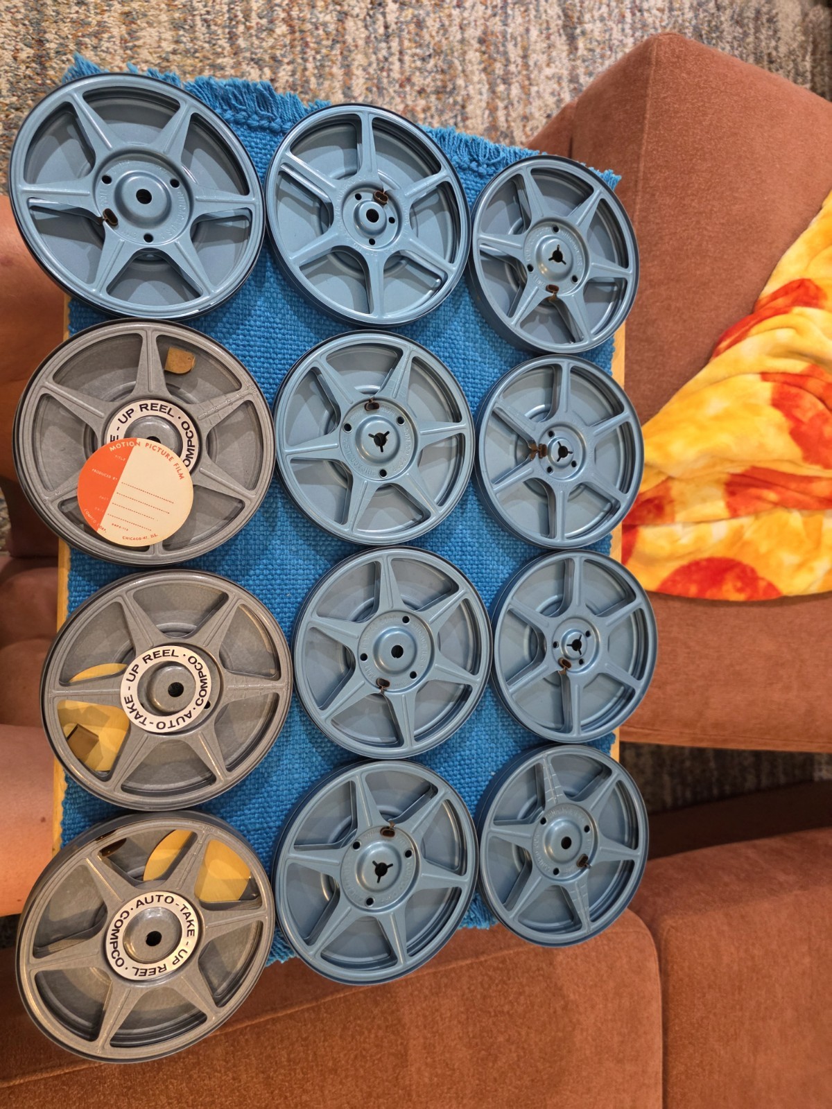 Vintage Metal Movie Reels CARRYING CASE WITH (12) 5” 8mm Film Reel Canisters