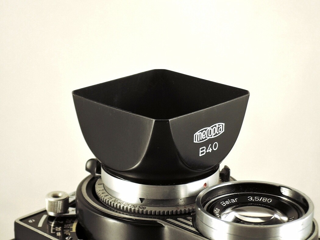 Shade hood Flexaret Meopta square bayonet B40 metal + Genuine box very nice