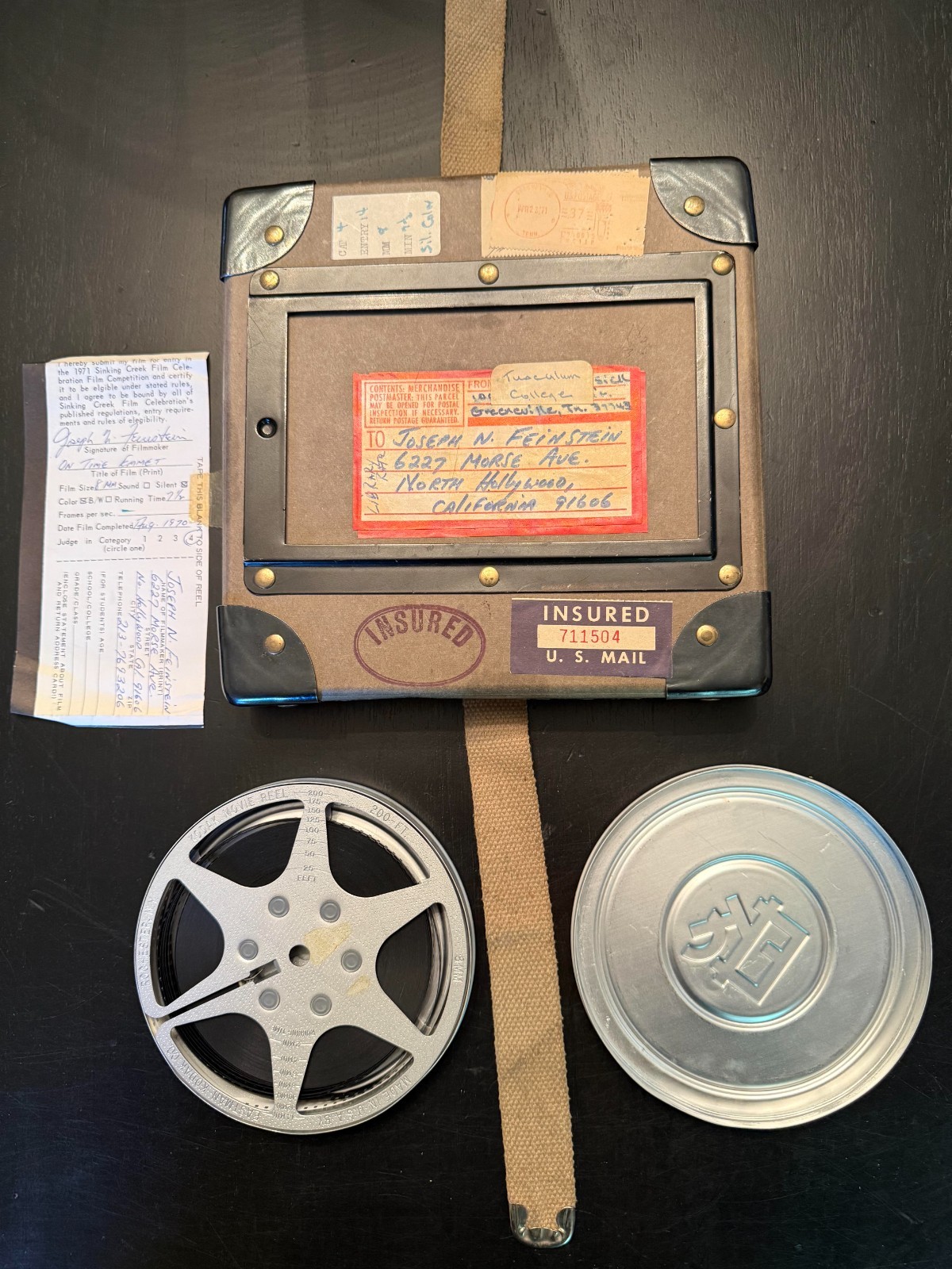 VTG 1971 8mm Film Reel Canister Case +8mm Movie Shipping Box Mailer Please READ