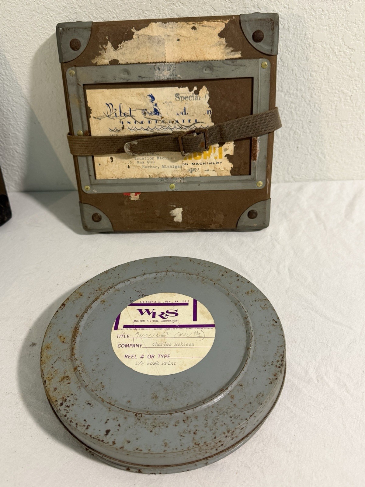3 Vintage Film Reel Shipping Box Mid Century 16mm Fiberboard Strap W/ 3 Reels