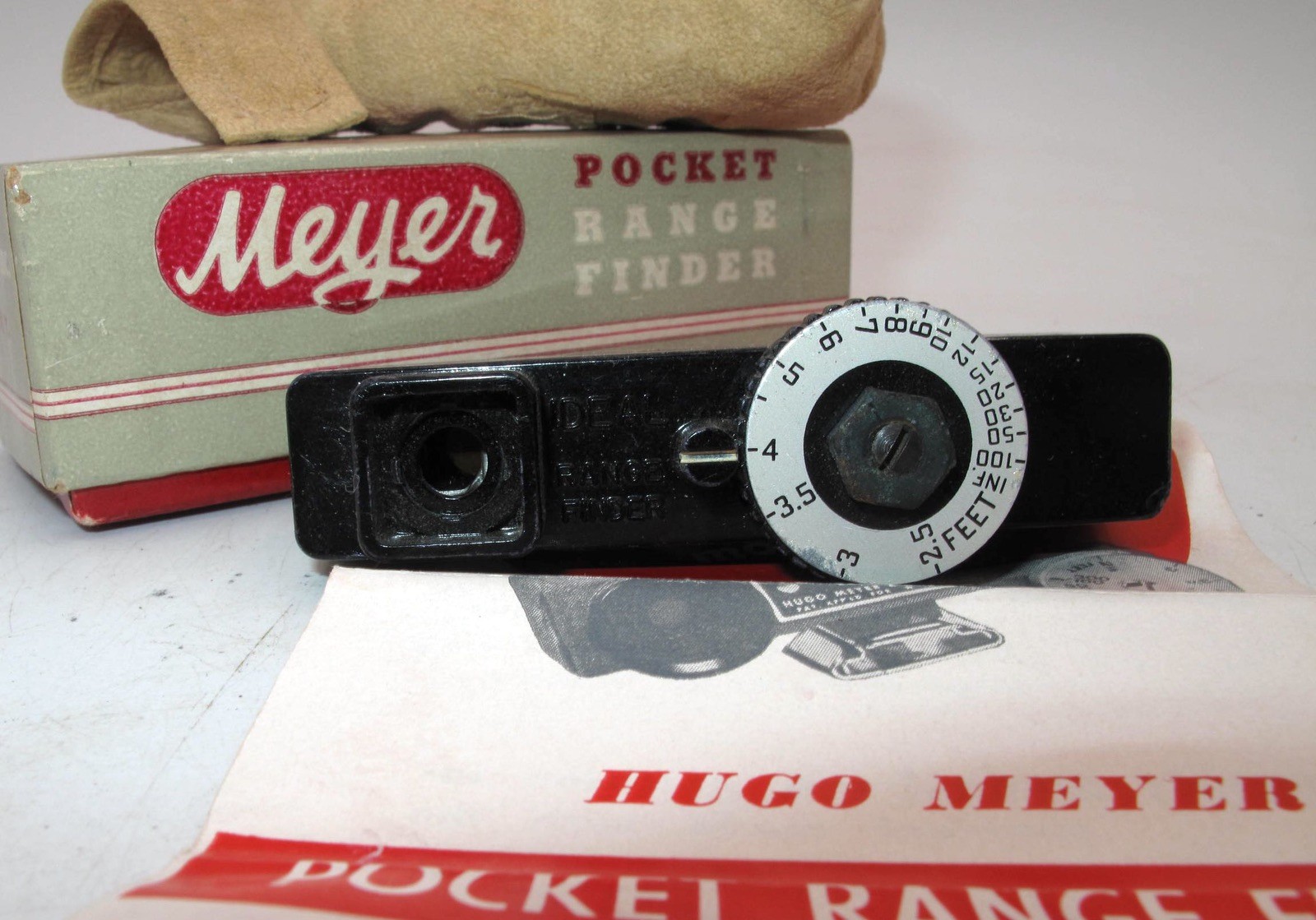 *VINTAGE* HUGO MEYER POCKET RANGE FINDER IN BOX W.SUEDE CASE & MANUAL