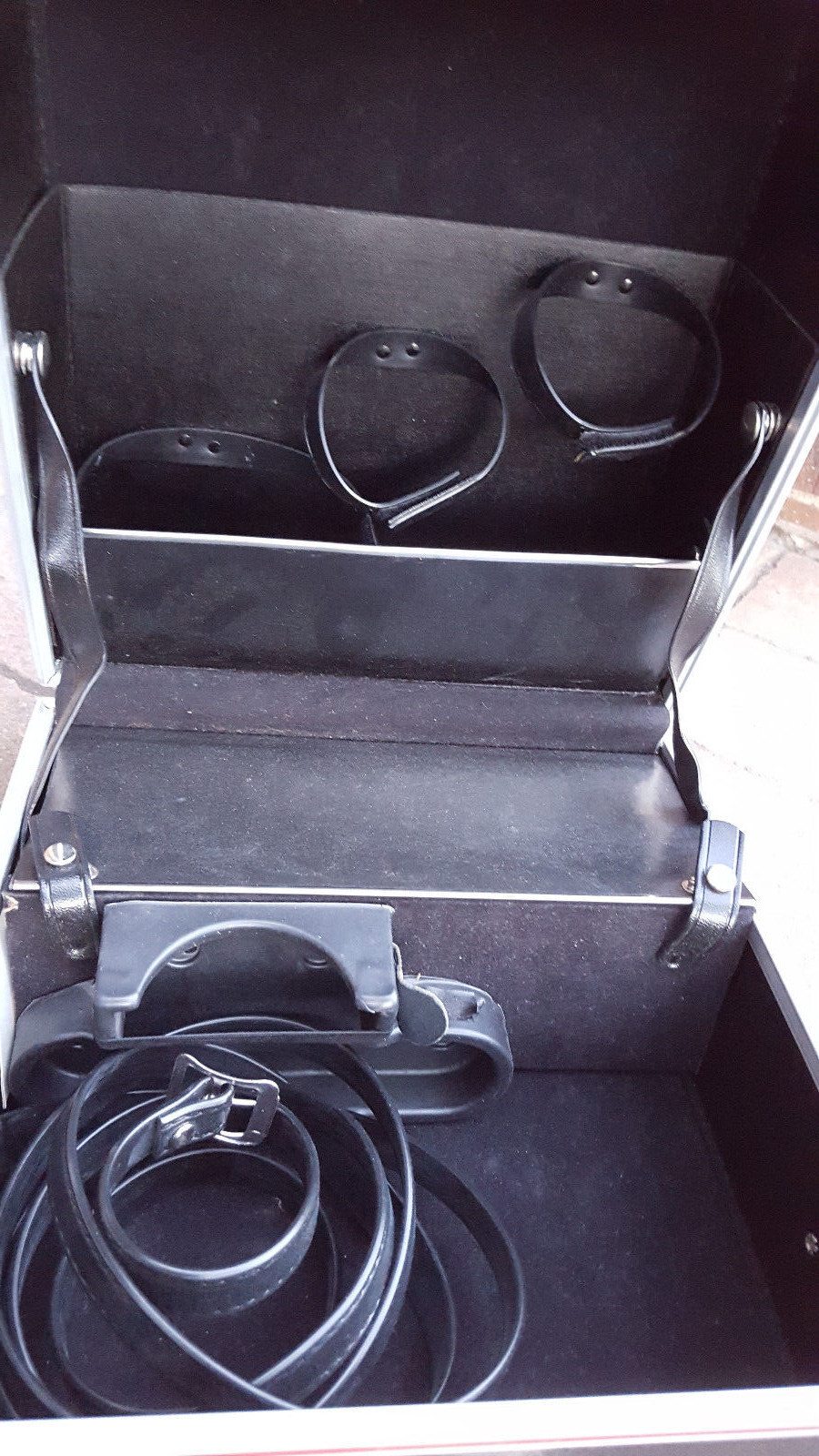 Vtg Camera Case/Box-Black w Red Stripe-Clasp-No Key-Strap-Film Photography Old..