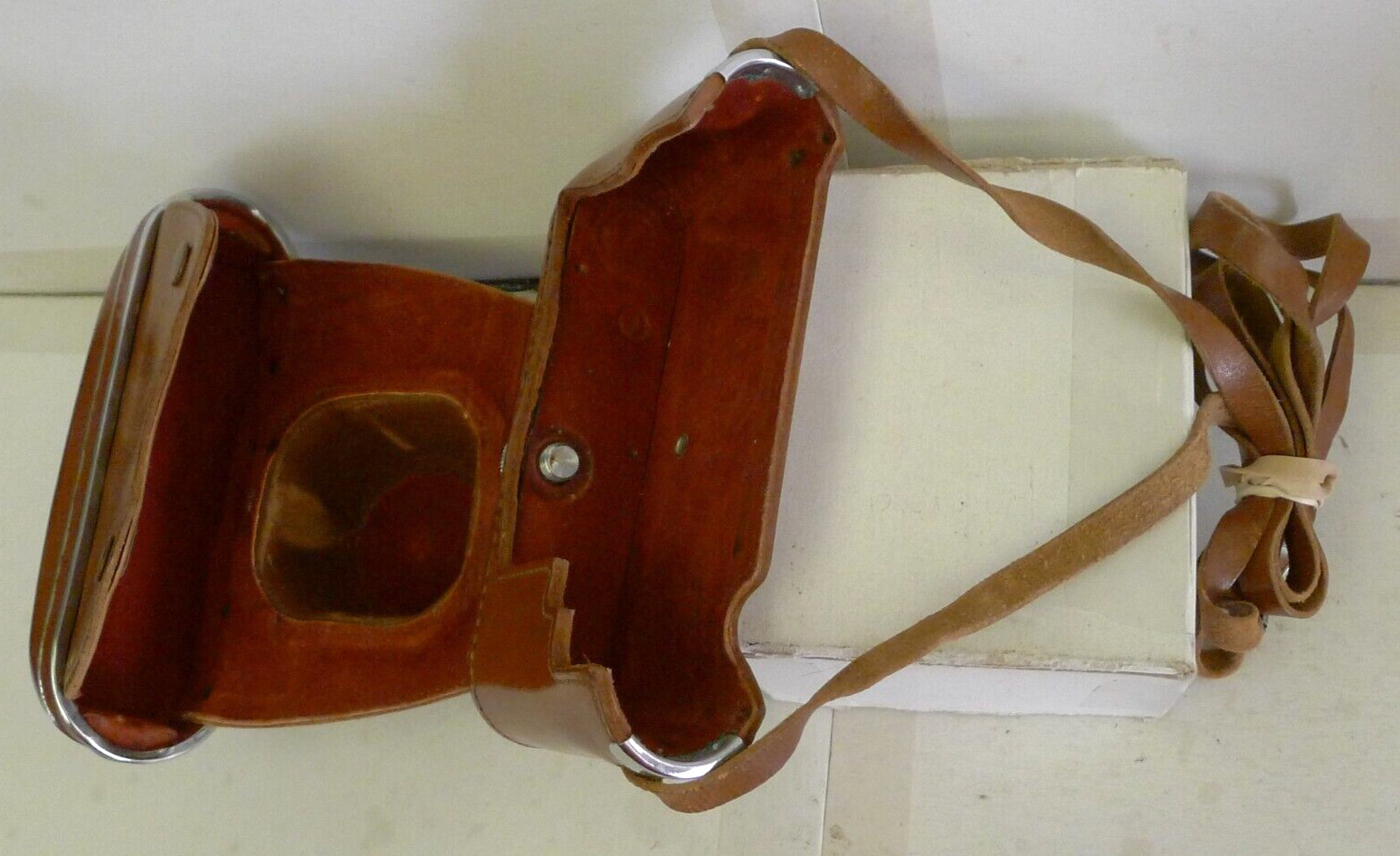 Russian Kiev 2-Part Brown Snap Close Fitted Leather Camera Case with Strap -Used