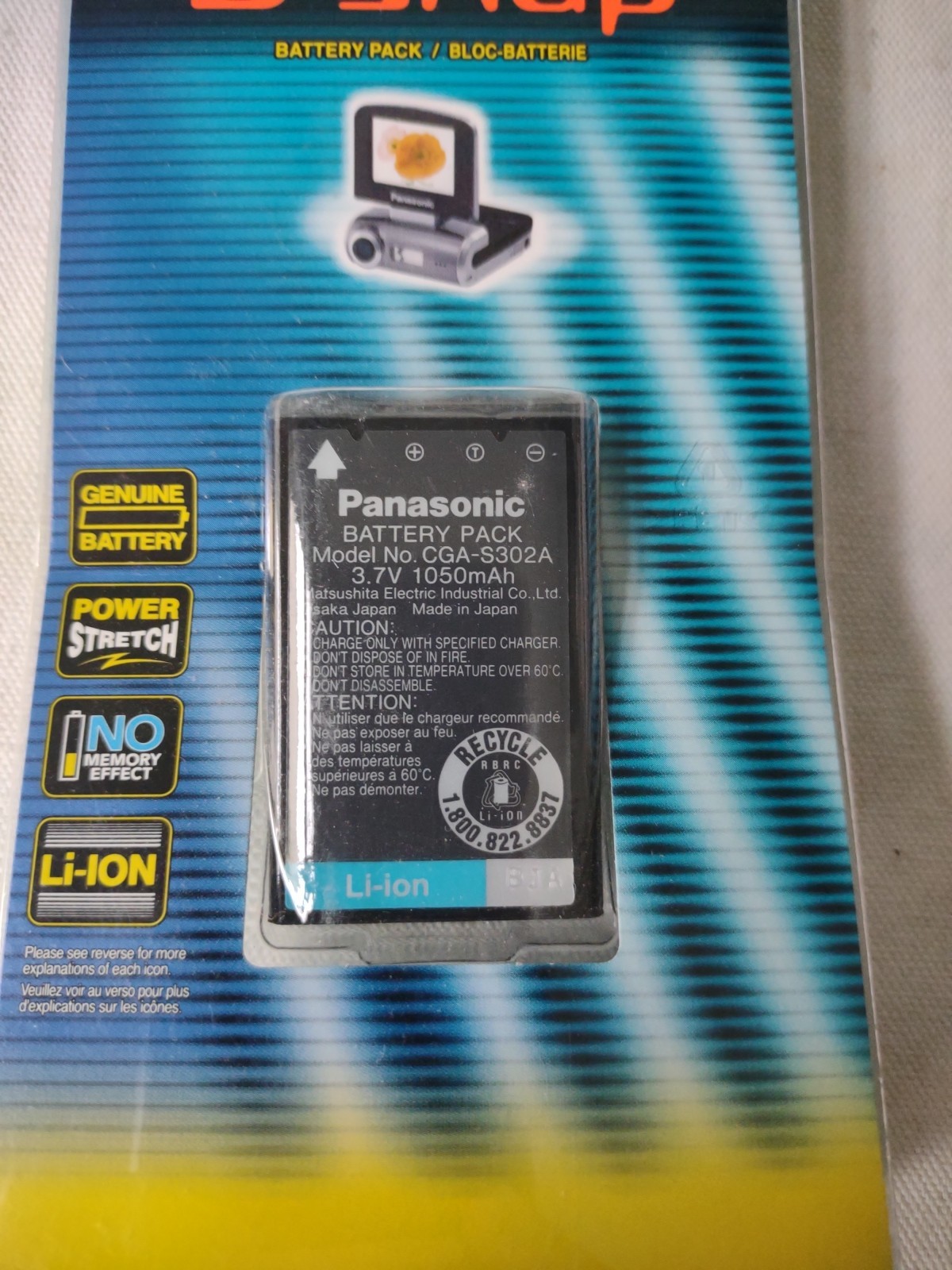 Panasonic Camera Battery – Li-Ion 1050mAh 3.7V CGA-S302/1B (Replaces CGA-S301)