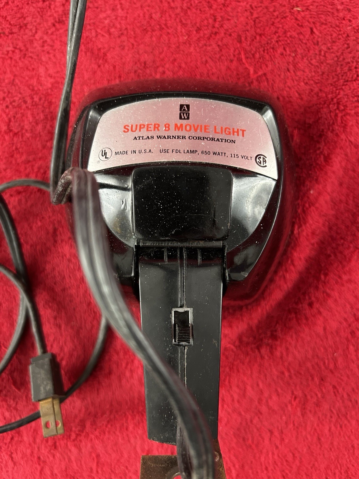 1960’s AW Atlas Warner Super 8 650W top mount movie light Tested Working USA