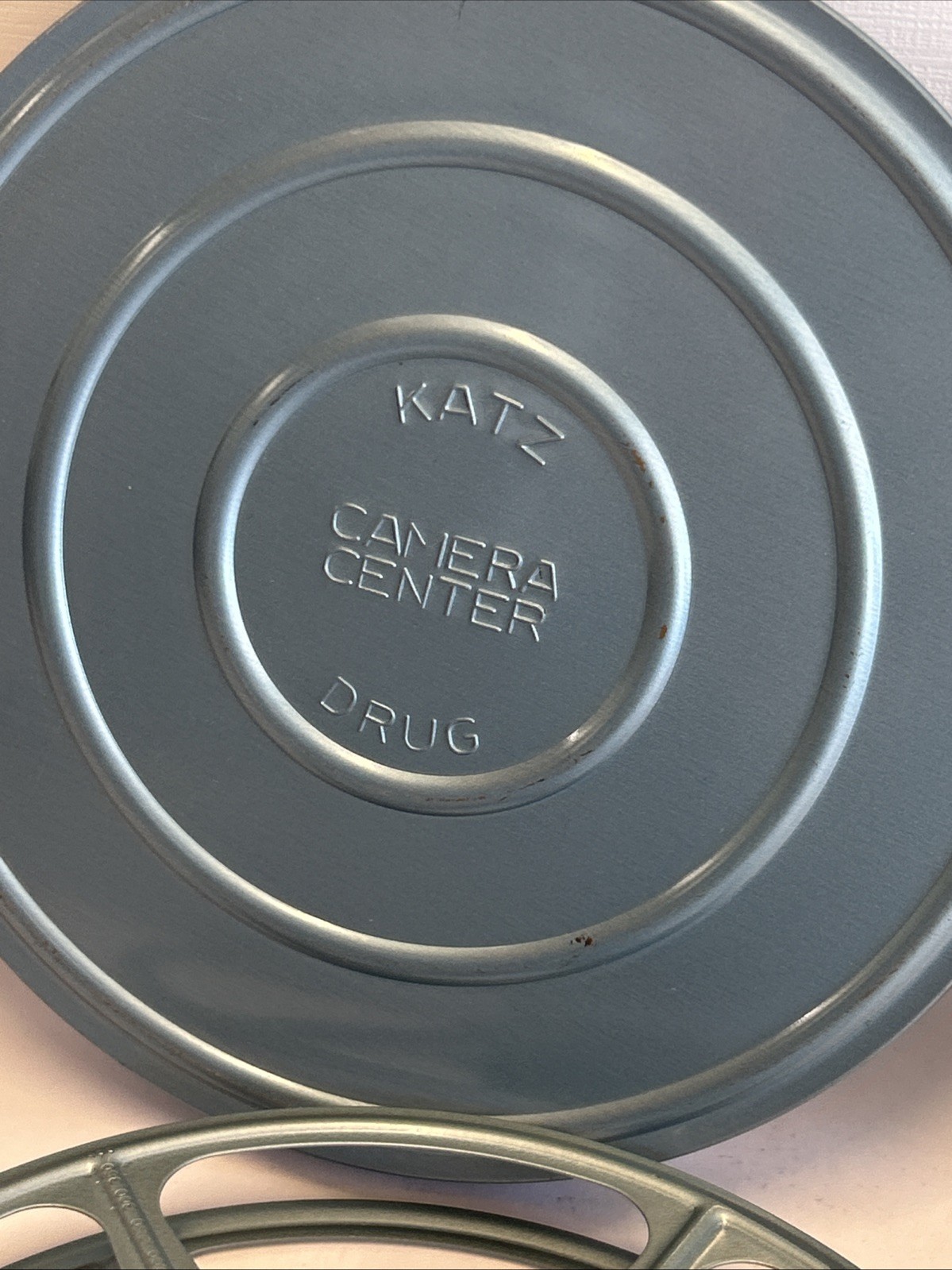 2 Vintage Clean 8mm Empty Film Canisters 7” Katz Drug Store Camera Center Blue