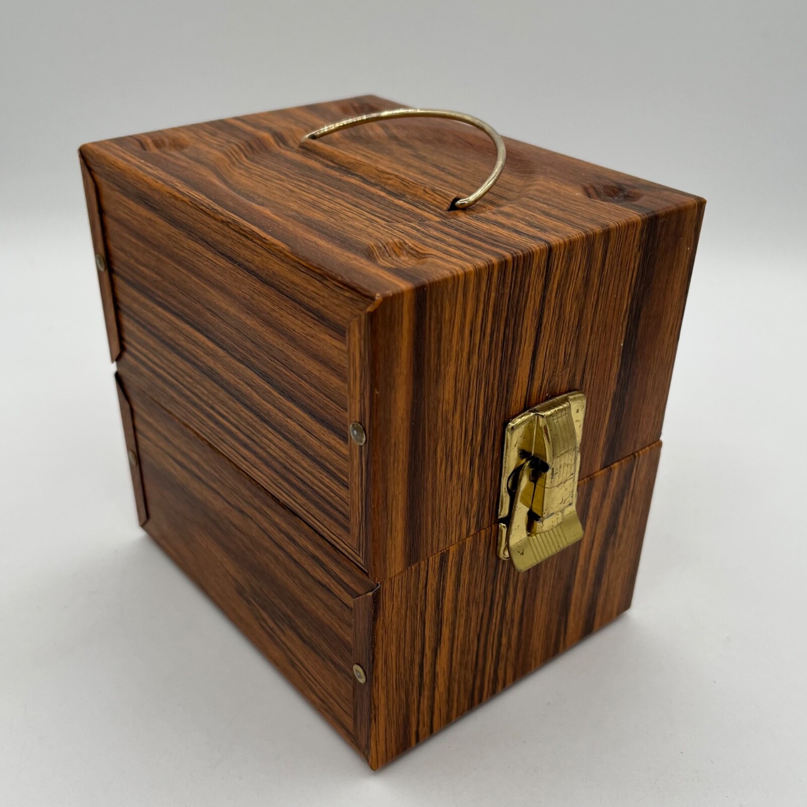 Vintage FOCAL Super 8 Kmart Film Storage Carry Woodgrain Metal Box 1960s 5″ Reel