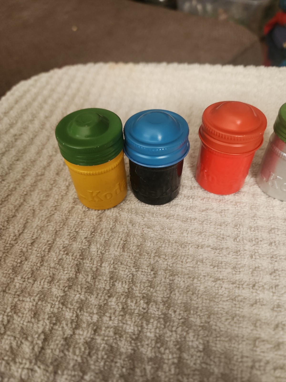 Lot of 6 Yellow, Black and Stainless Metal Aluminum 35mm Film Can Canisters