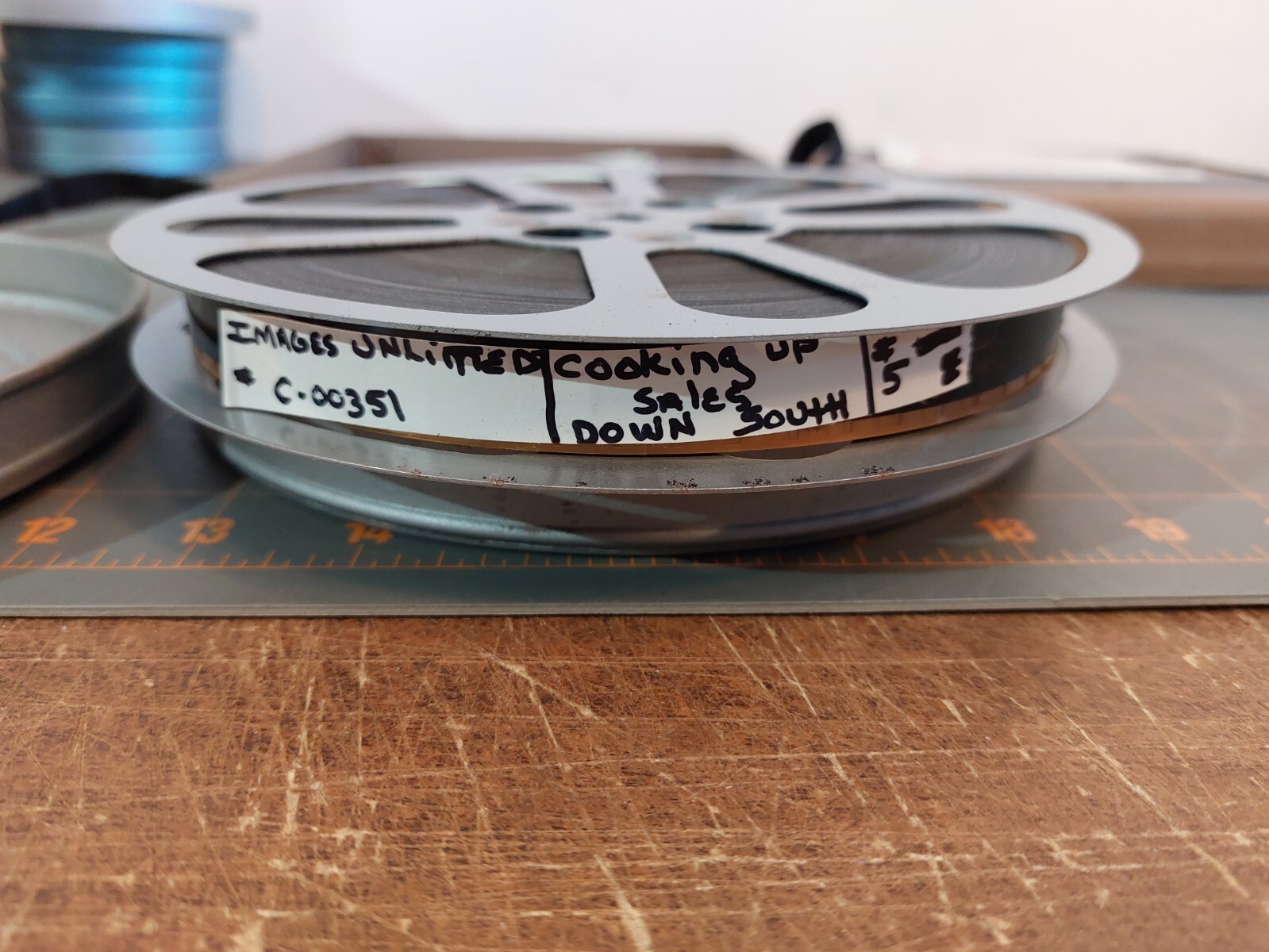 Vintage Film Reel Shipping Box “Cooking up sales down south” Farmer Southern