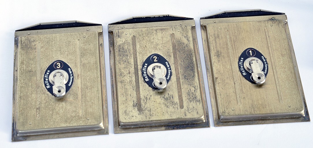 Rolleiflex & Rolleicord Cut Film Plate Adapter Back & 3 Plate Holders