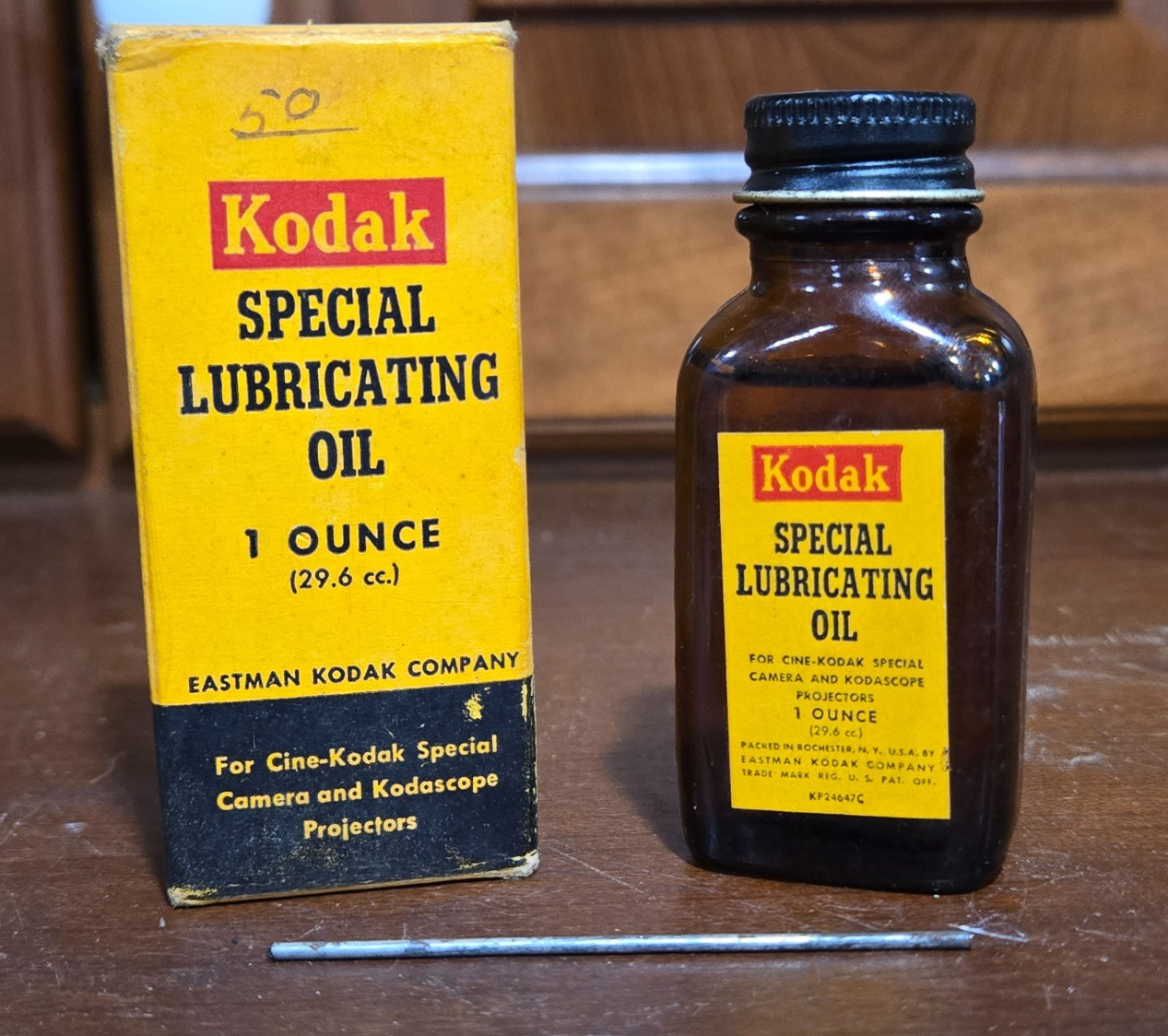 Vintage Bottle of Kodak Movie Special Lubricating Oil for Projectors w/ Box