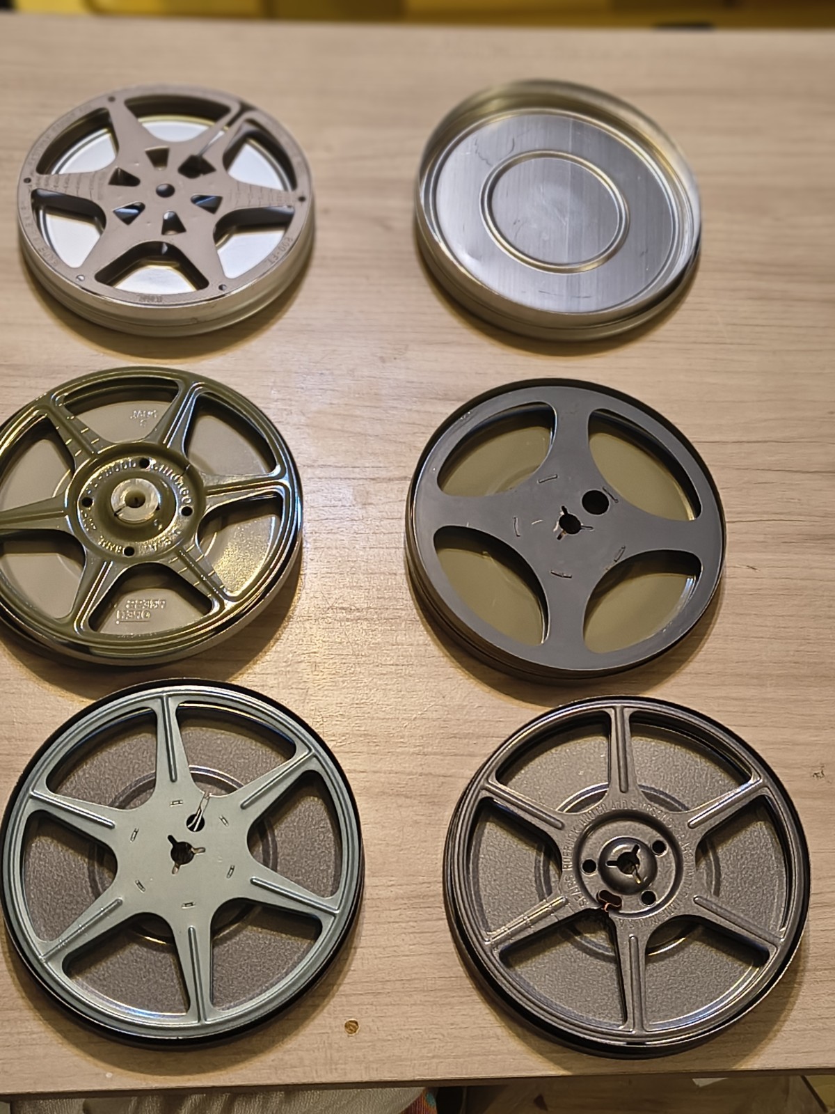 6 Vintage Film Tins & 5 Reels See Pictures For Condition & Wear Needs Cleaning