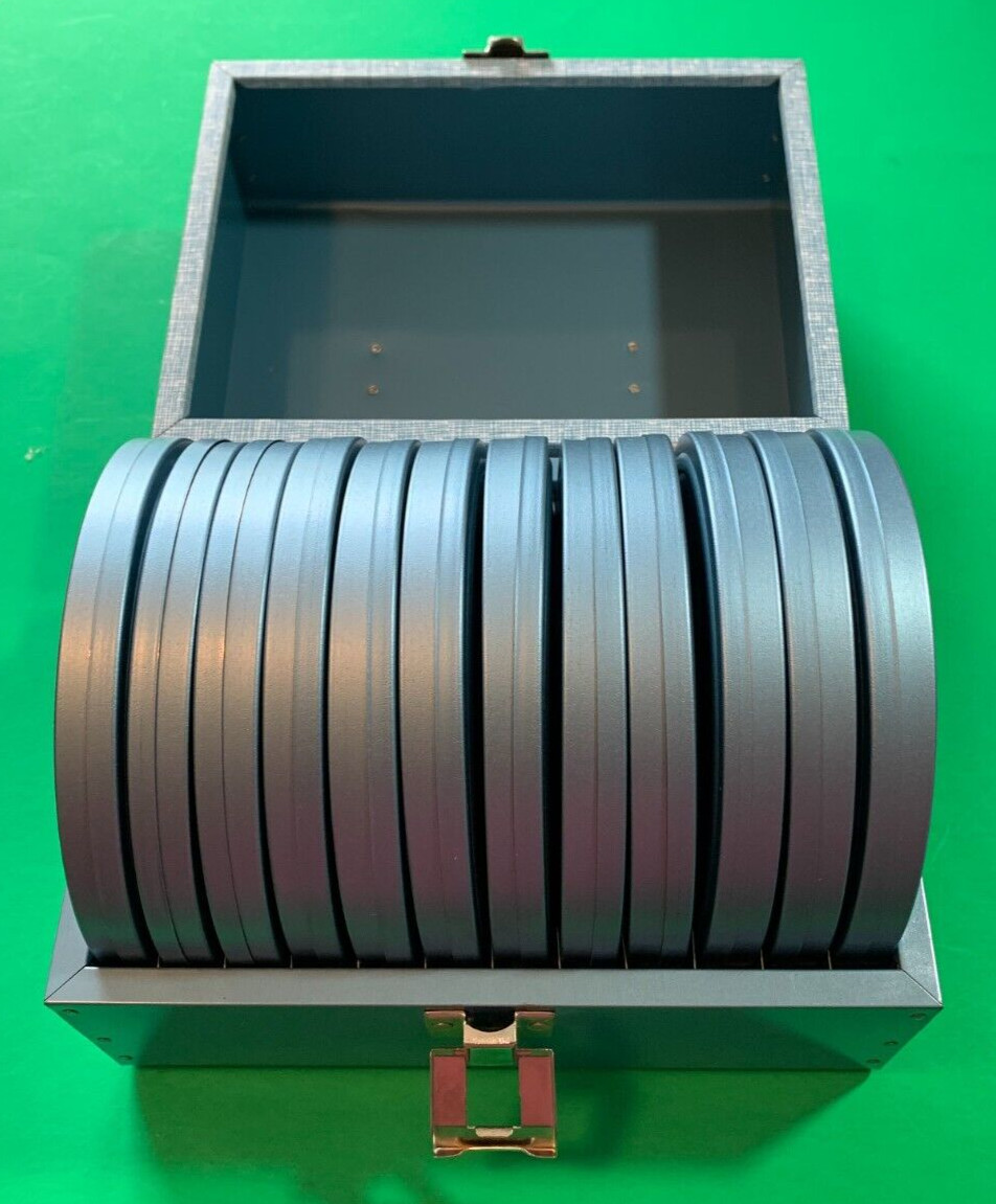 LOT of 12 Unused Dual 8 Scherer Movie Reels + Cans + Inserts + Metal Carry Case