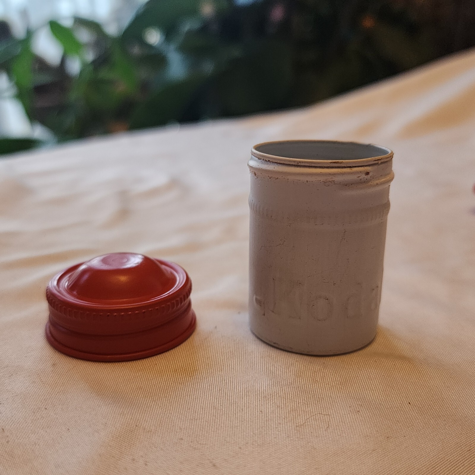 KODAK Panatomic-X Metal Film Cannister, White With Orange Top Vintage 35mm Film
