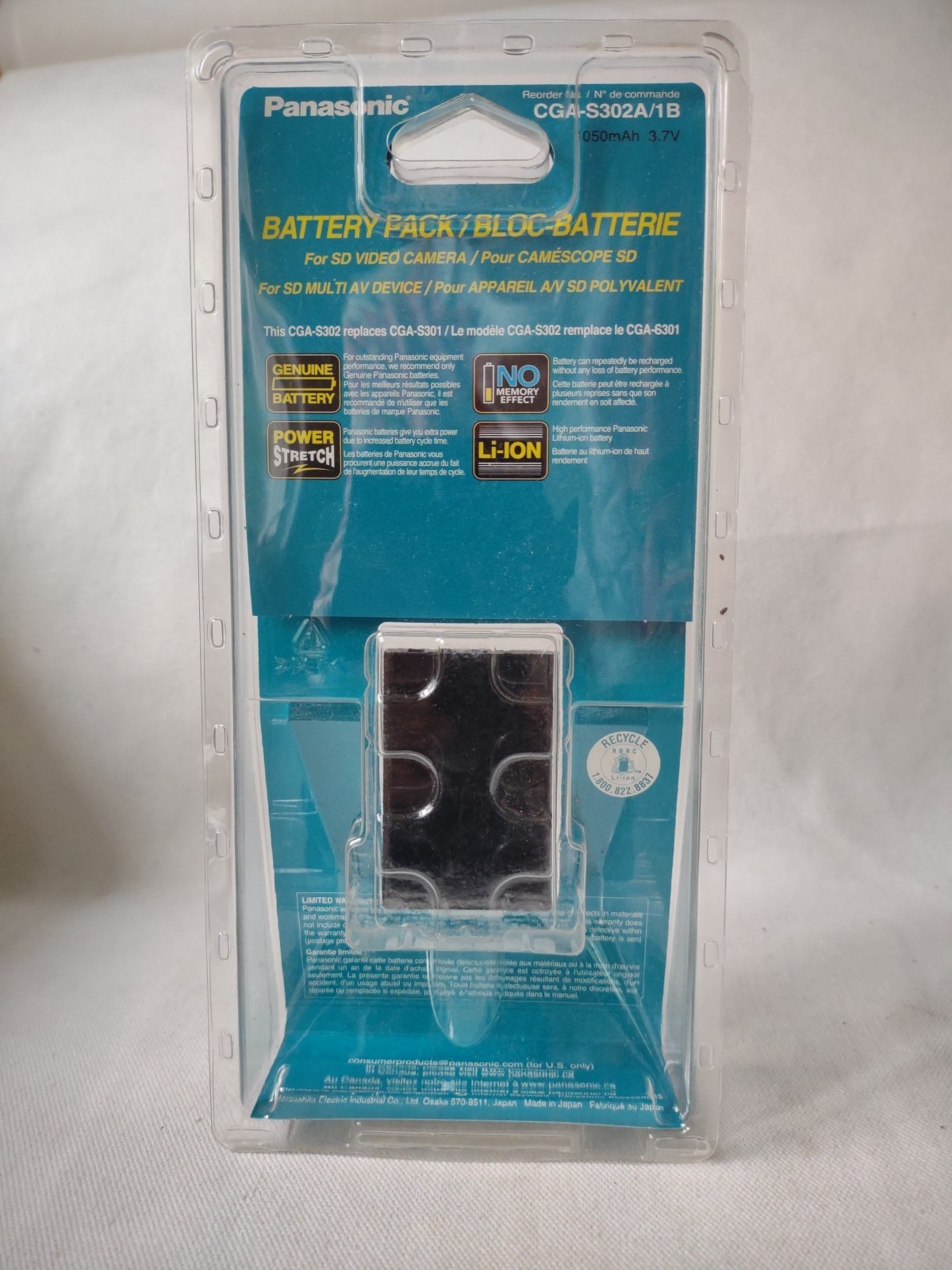 Panasonic Camera Battery – Li-Ion 1050mAh 3.7V CGA-S302/1B (Replaces CGA-S301)