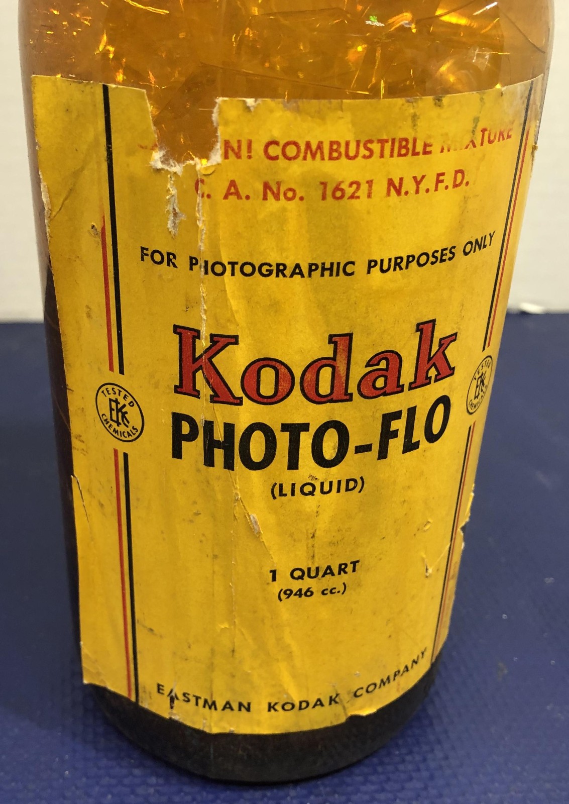 Kodak Photo-Flo Brown Amber Glass Bottle 1 Quart vintage camera