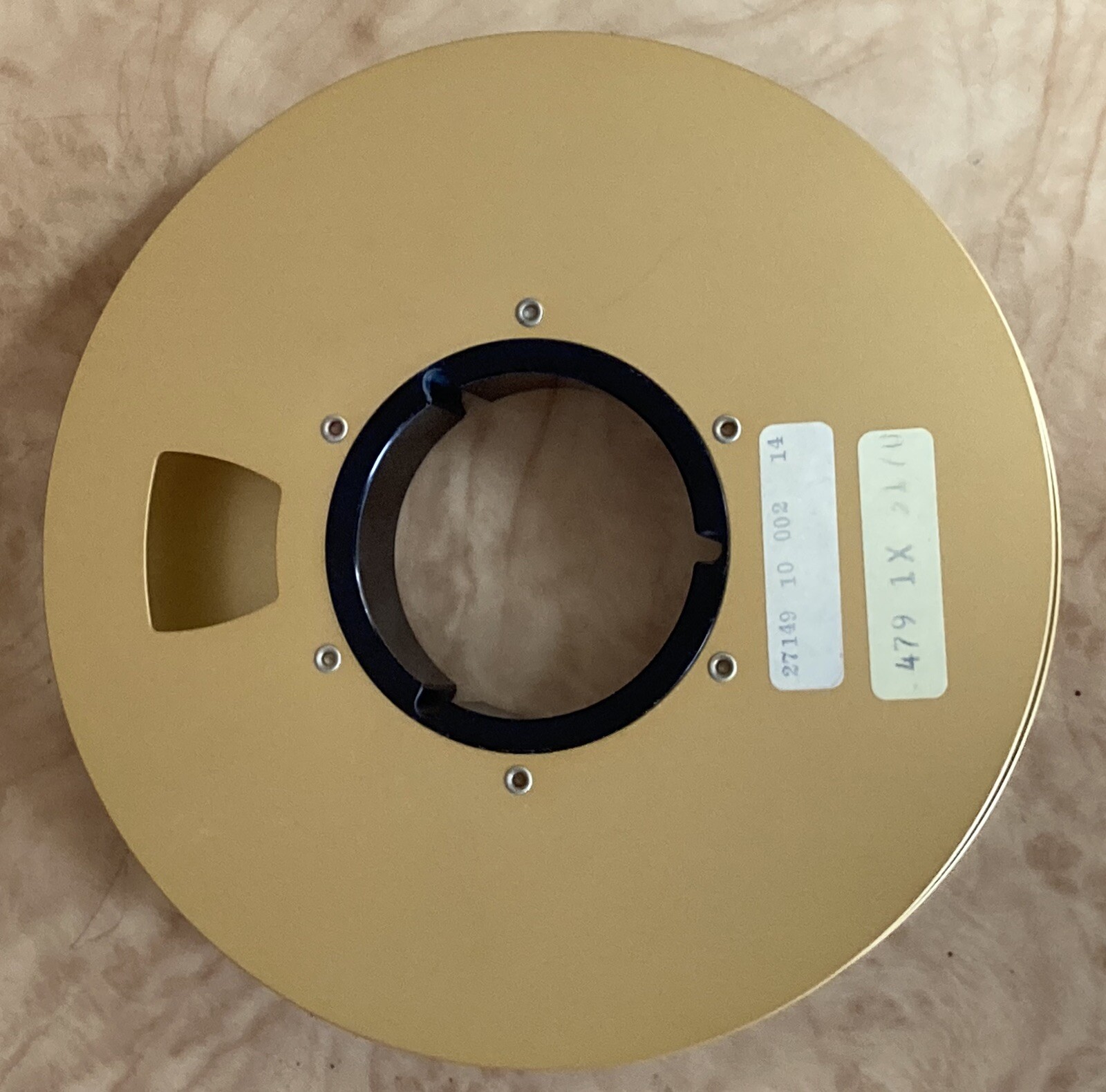 (2) – 1” Empty Vintage Scotch Gold Metal Video Take-up 9” Reels Media Room Decor