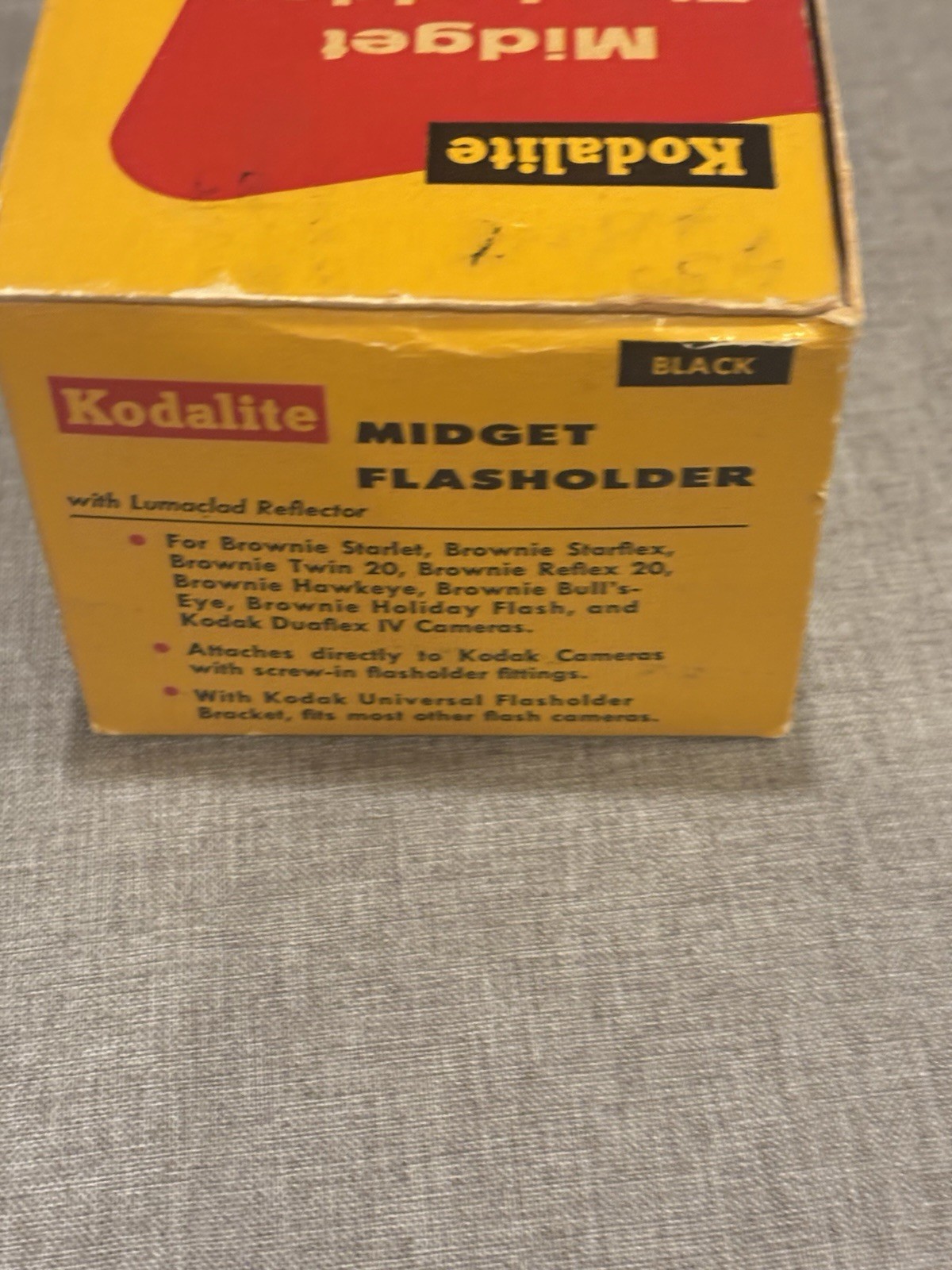 Kodalite Midget FlashHolder W/Lumaclad Reflector Vintage Inbox. Black #740 VTG