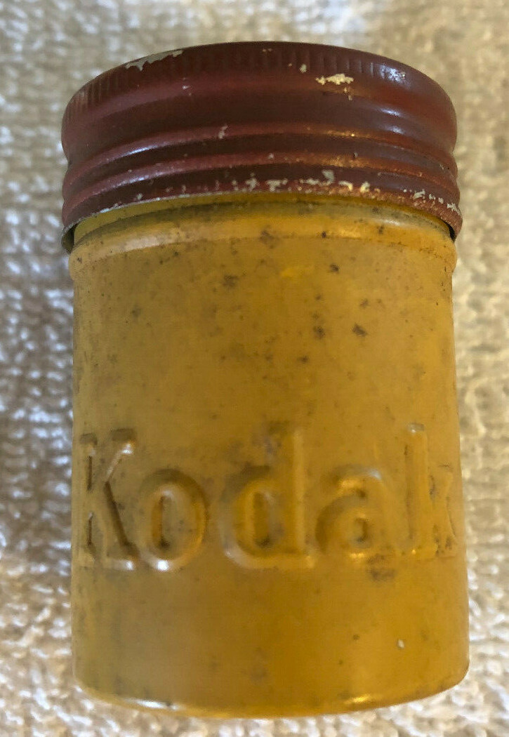 Metal Kodak Film Cannister Embossed Yellow and Brownish Red Vintage Empty