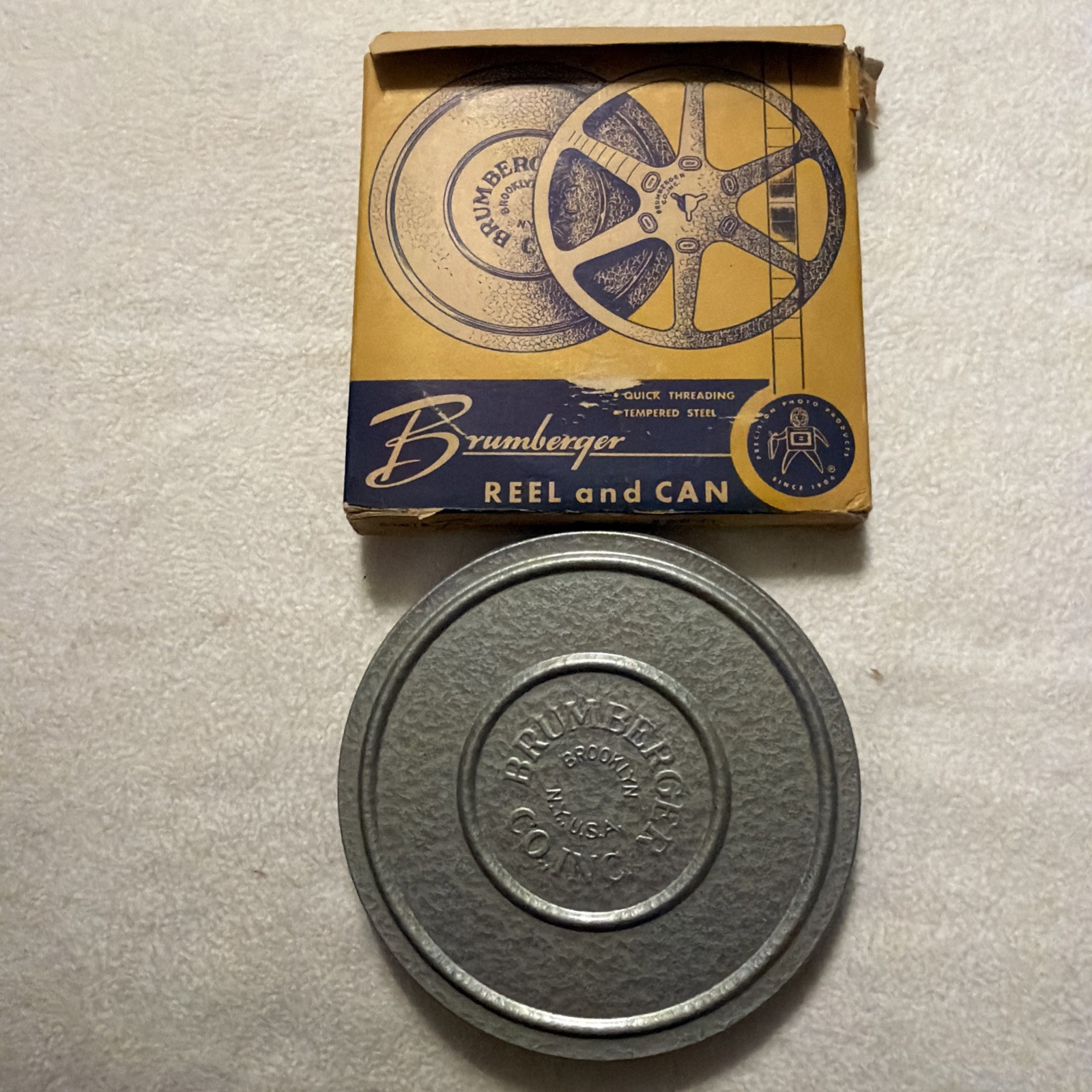 Set of 2 vintage Brumberger Reel And Can 8mm 200ft #1018 Tempered Steel Movie