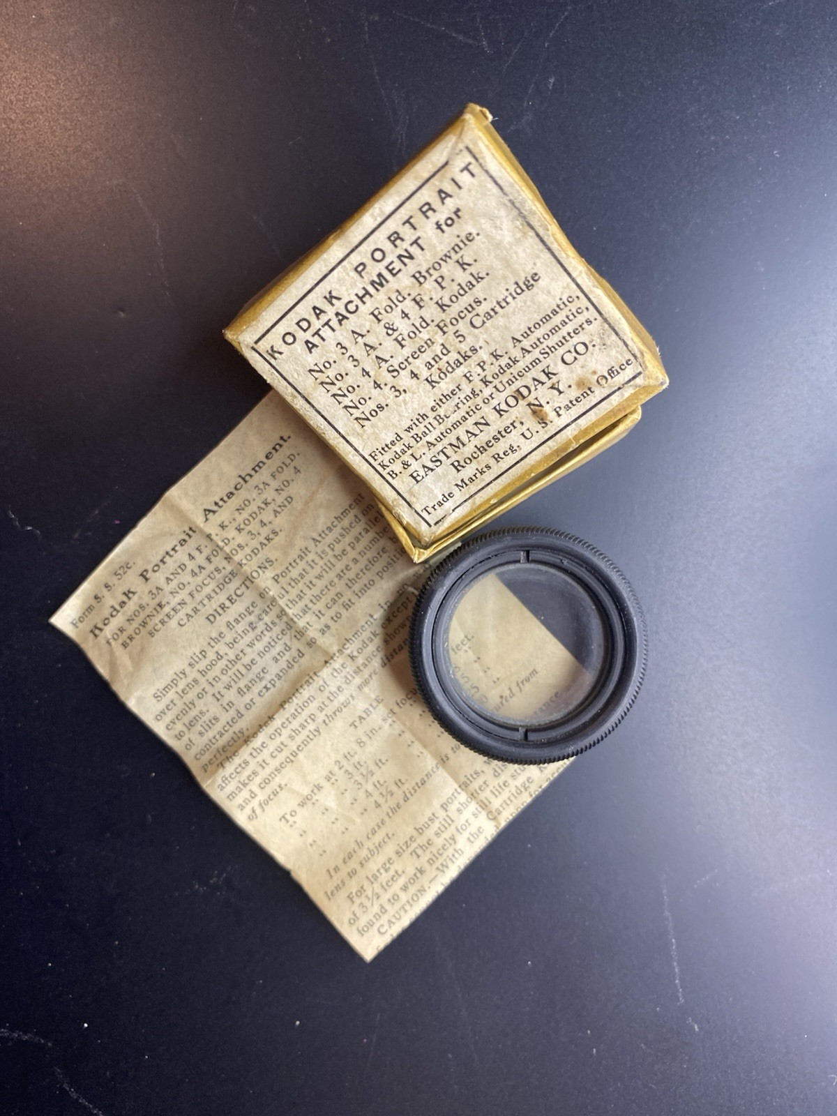 Kodak Portrait Attachment Lens for No. 3A, 4 F.P.K., Fold Brownie, Fold Kodak