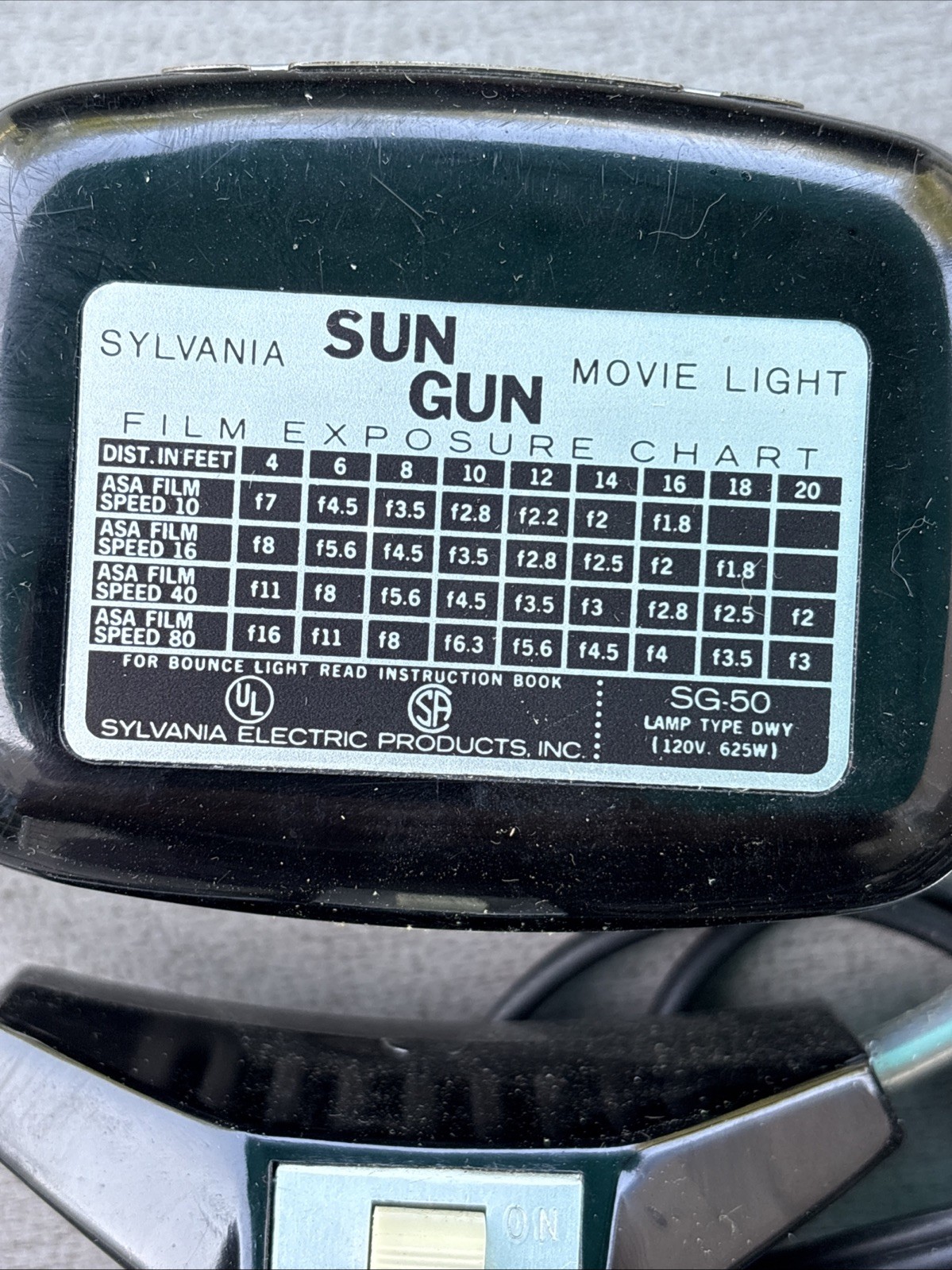 Vintage Sylvania Sun Gun Movie Light w/Original Box Works Great! Model SG-50