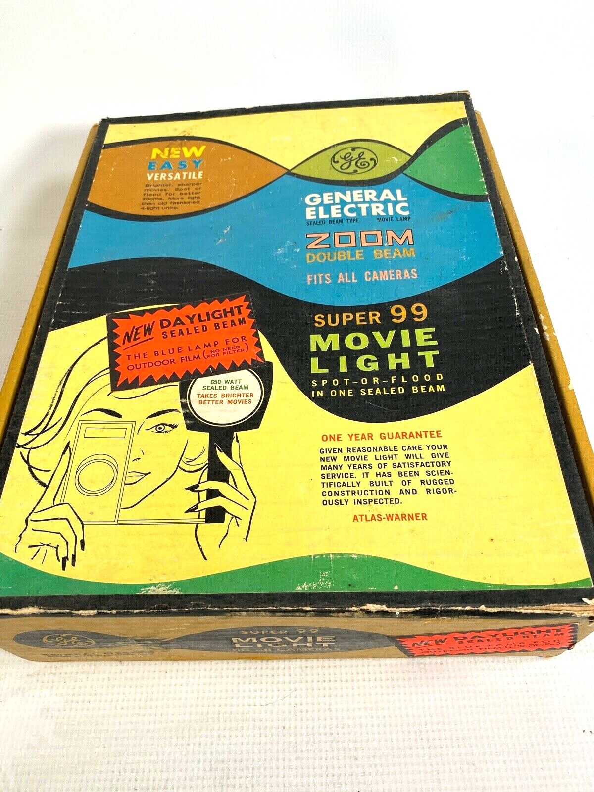 1960s GENERAL ELECTRIC SUPER 99 MOVIE LIGHT fits all cameras DOUBLE BEAM – 650w!