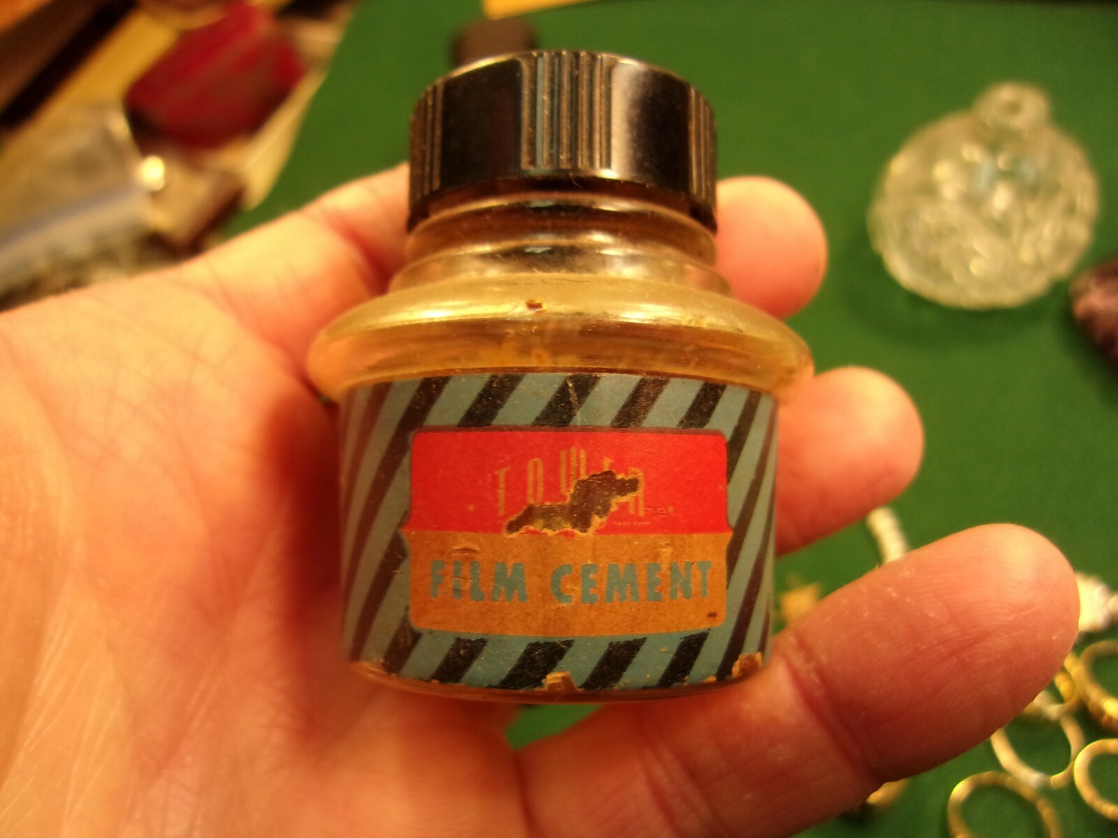 #22 of 24, RARE VTG ANTIQUE BOTTLE “TOWER FILM CEMENT” INCLUDING SOME CONTENTS
